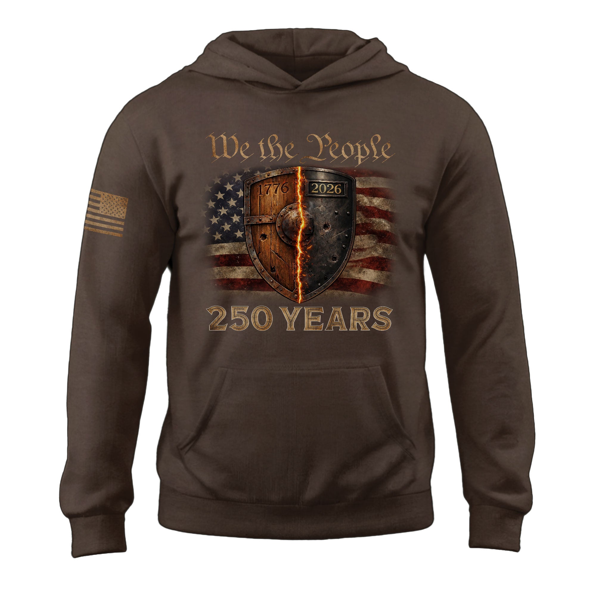 USA 250th Anniversary 250 Years Semiquincentennial Hoodie 1776-2026 Patriotic Burning Shield USA Flag Mens