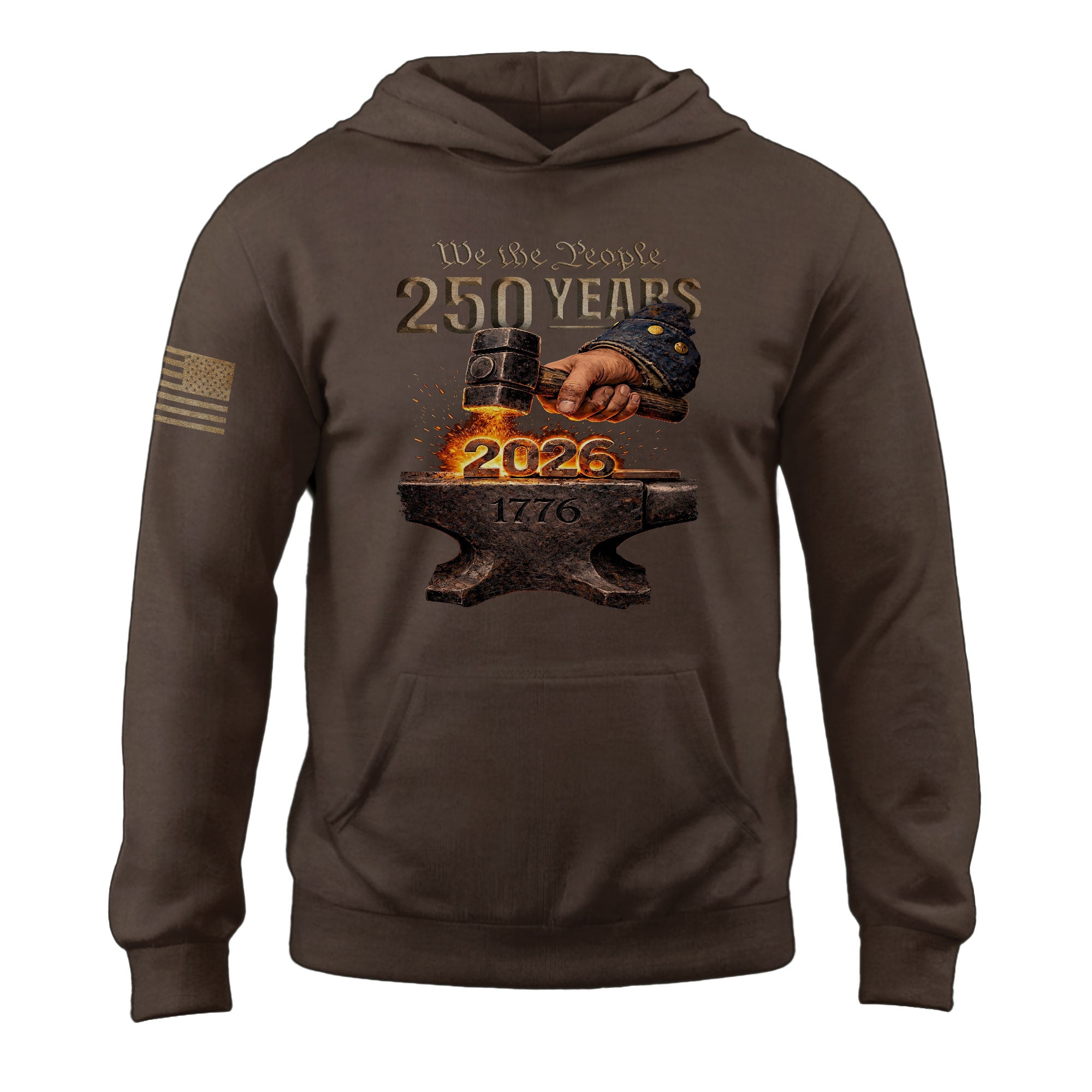 USA 250th Anniversary Semiquincentennial Hoodie 1776-2026 Forged in Liberty Anvil Hammer Patriotic Mental Strength