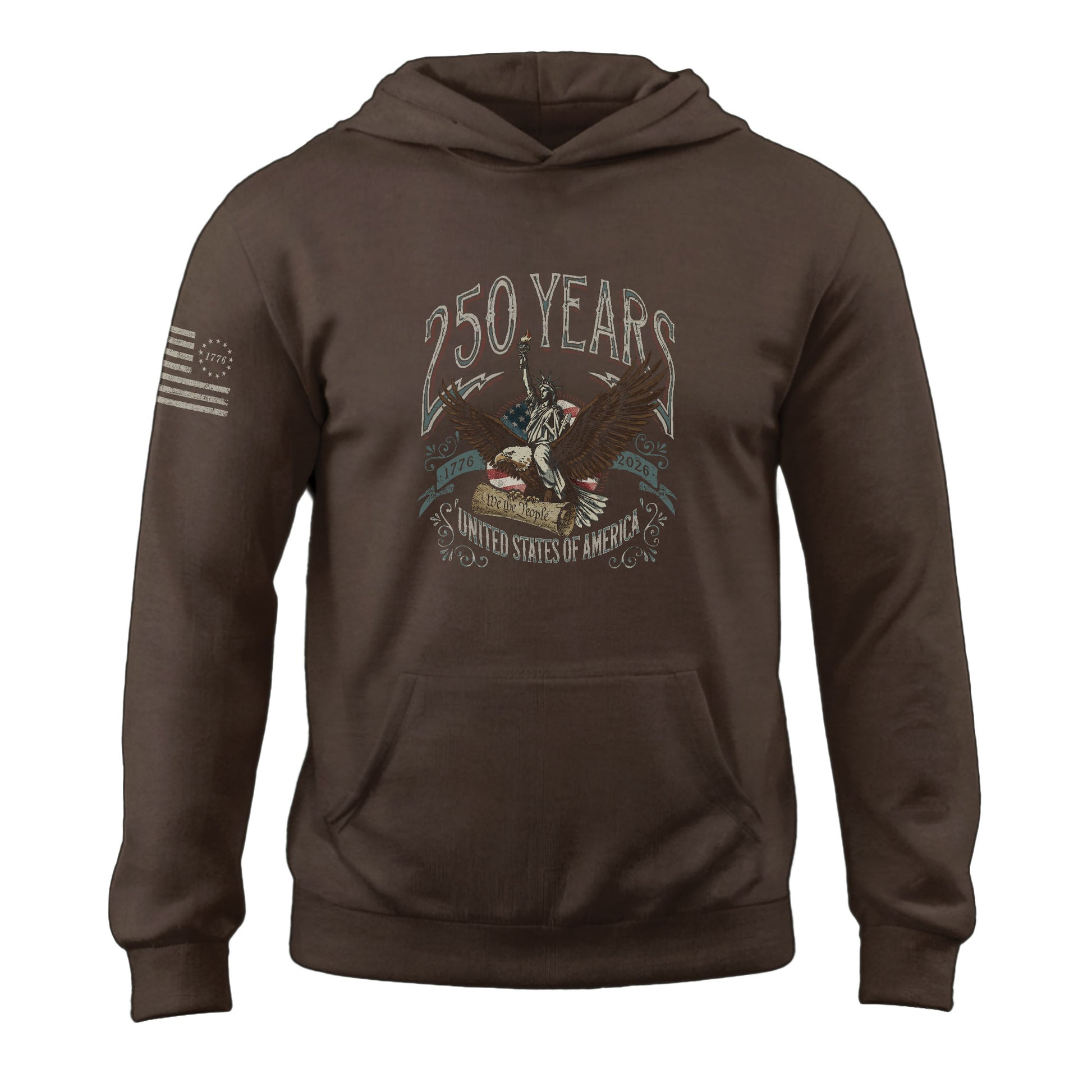 USA 250th Anniversary Hoodie 1776–2026, Patriotic Flaming Eagle Design Celebrating 250 Years - Rust Field Wear