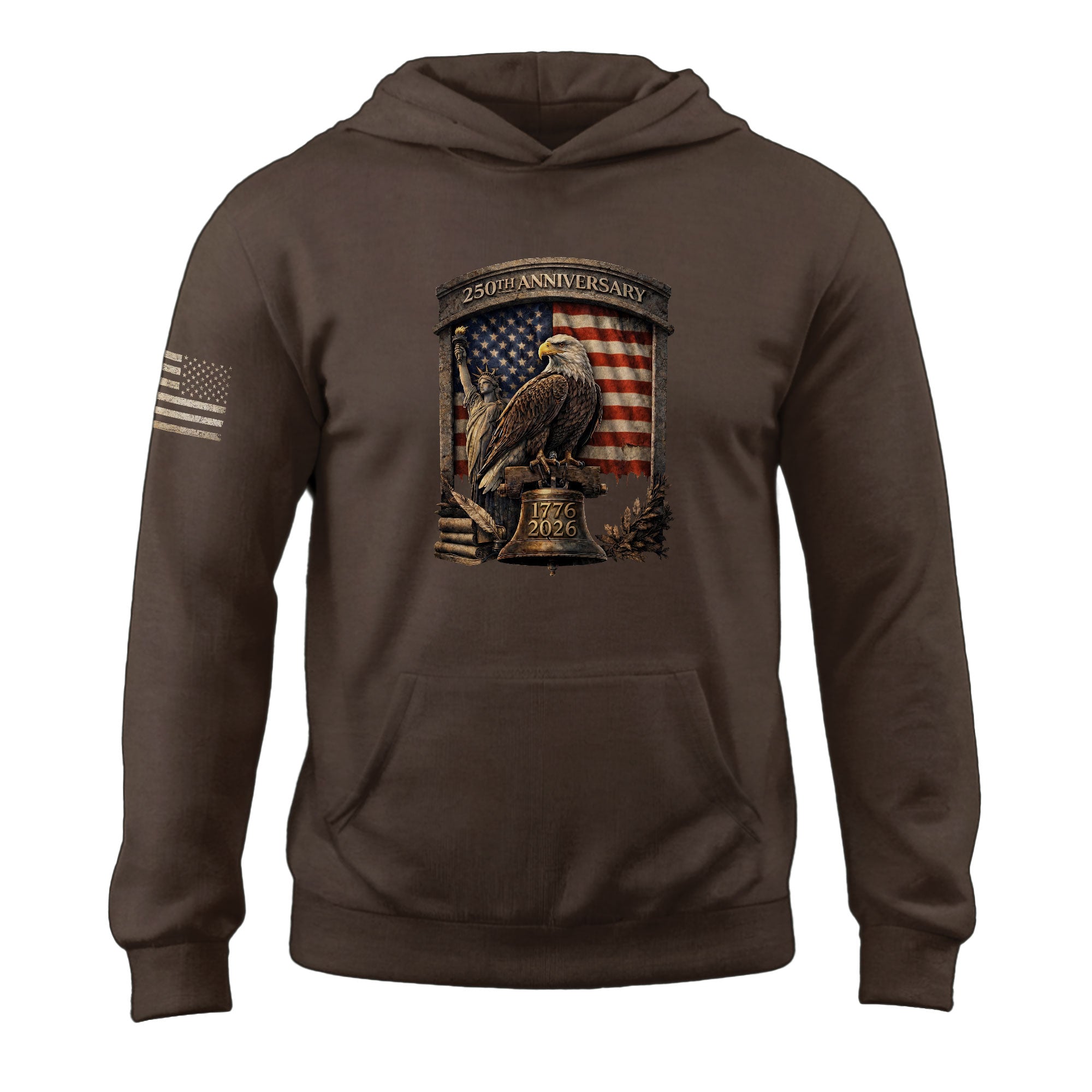 USA 250 Years Anniversary Hoodie 1776-2026 American Heroes Liberty Bell & George Washington Patriotic