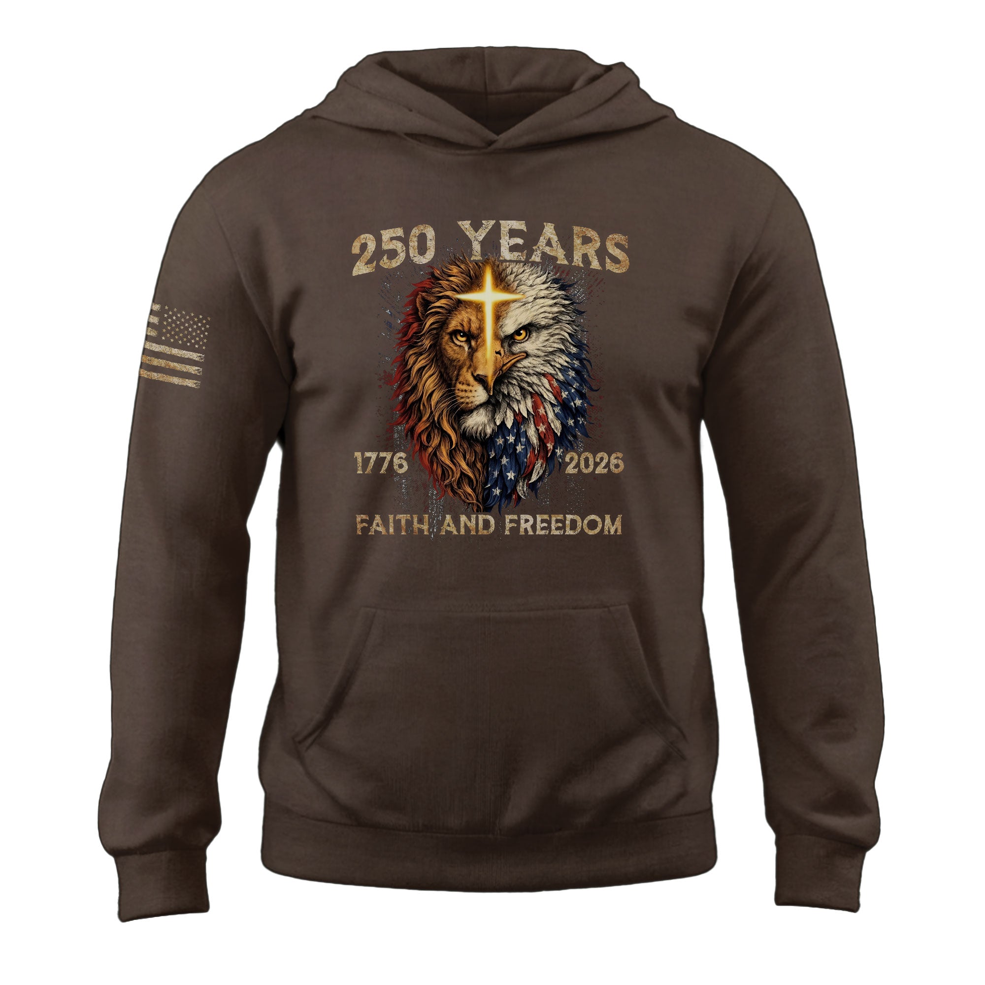 USA 250th Anniversary 1776-2026 Semiquincentennial Hoodie – Christian Faith and Freedom Lion of Judah American Flag Men’s Apparel