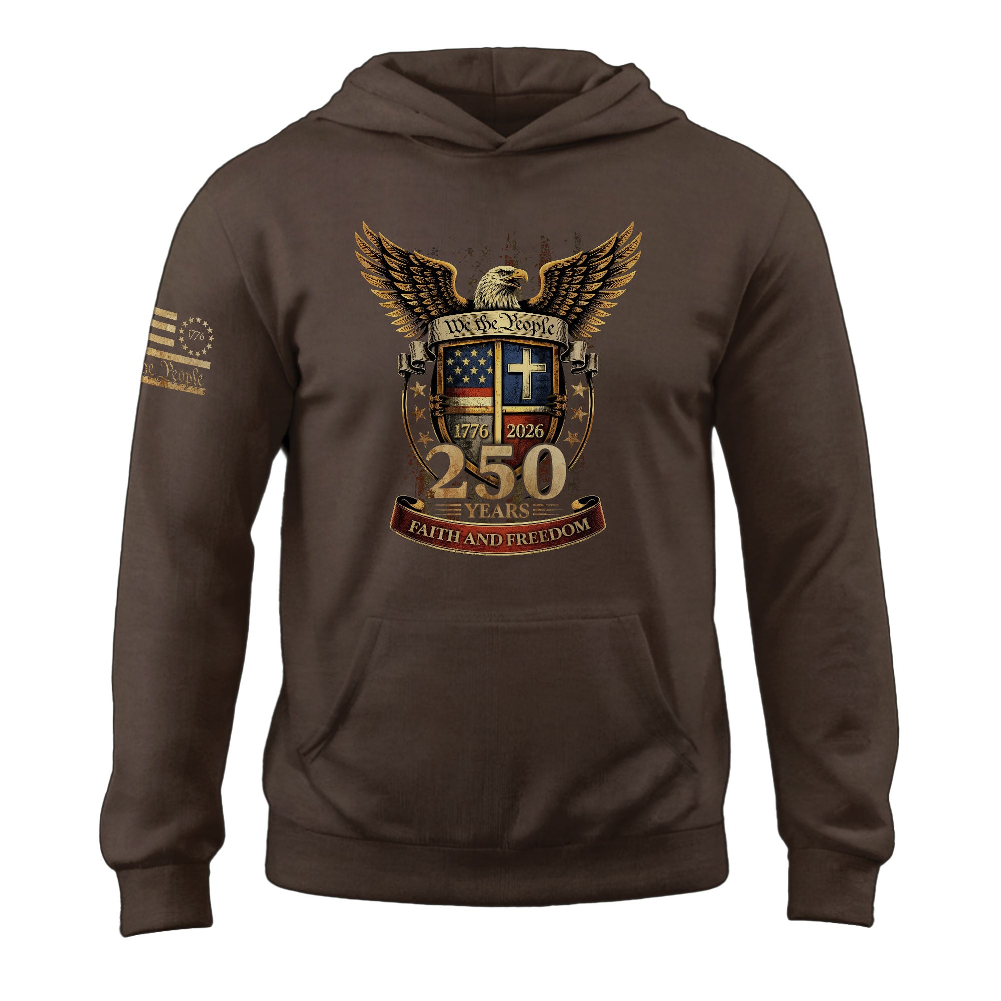 America 250th Anniversary 1776-2026 Semiquincentennial Hoodie – Patriotic Faith and Freedom Cross Shield Flag Men’s Hoodie