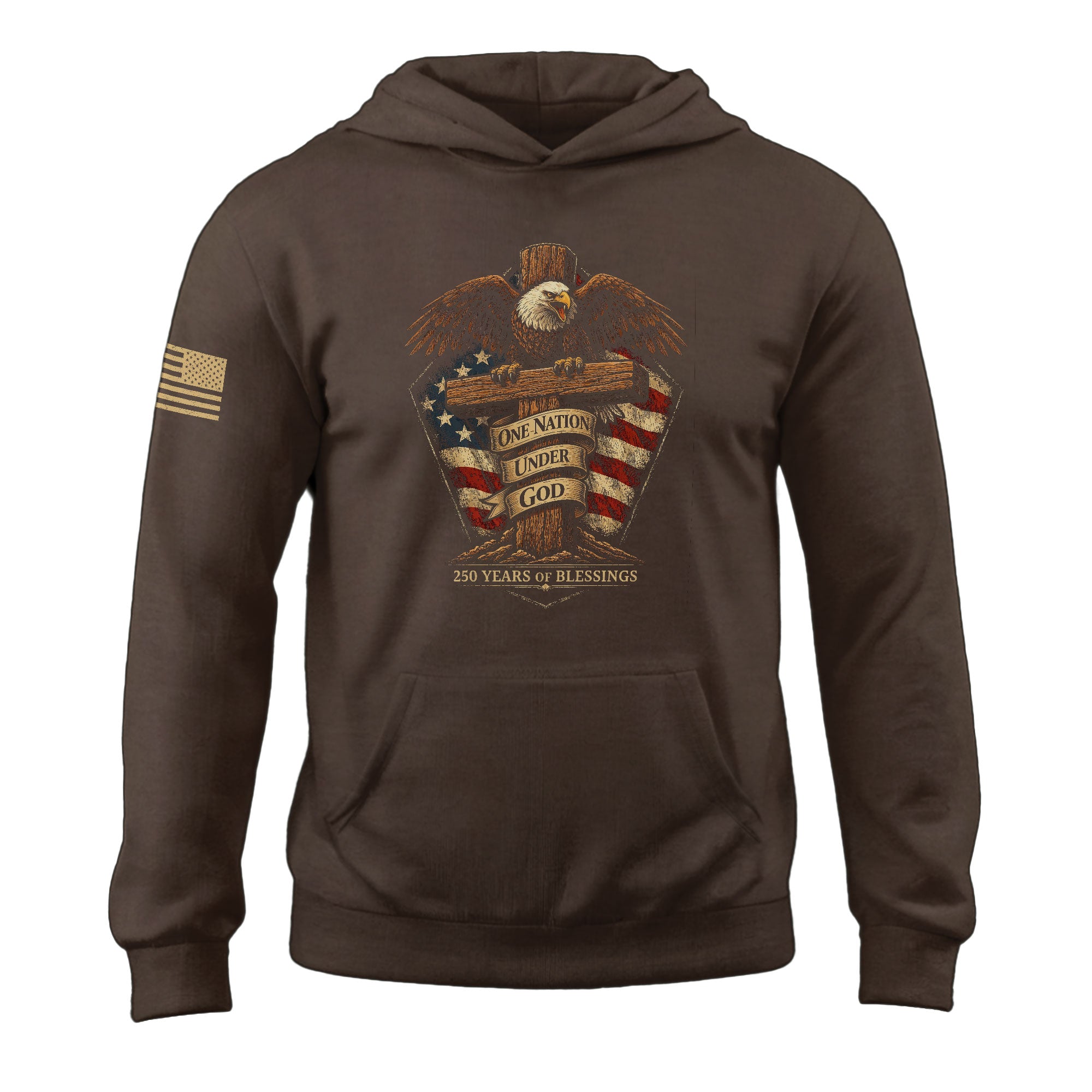 USA 250th Anniversary 1776-2026 Semiquincentennial Hoodie – Patriotic Eagle Christian Cross One Nation Under God 250 Years Apparel