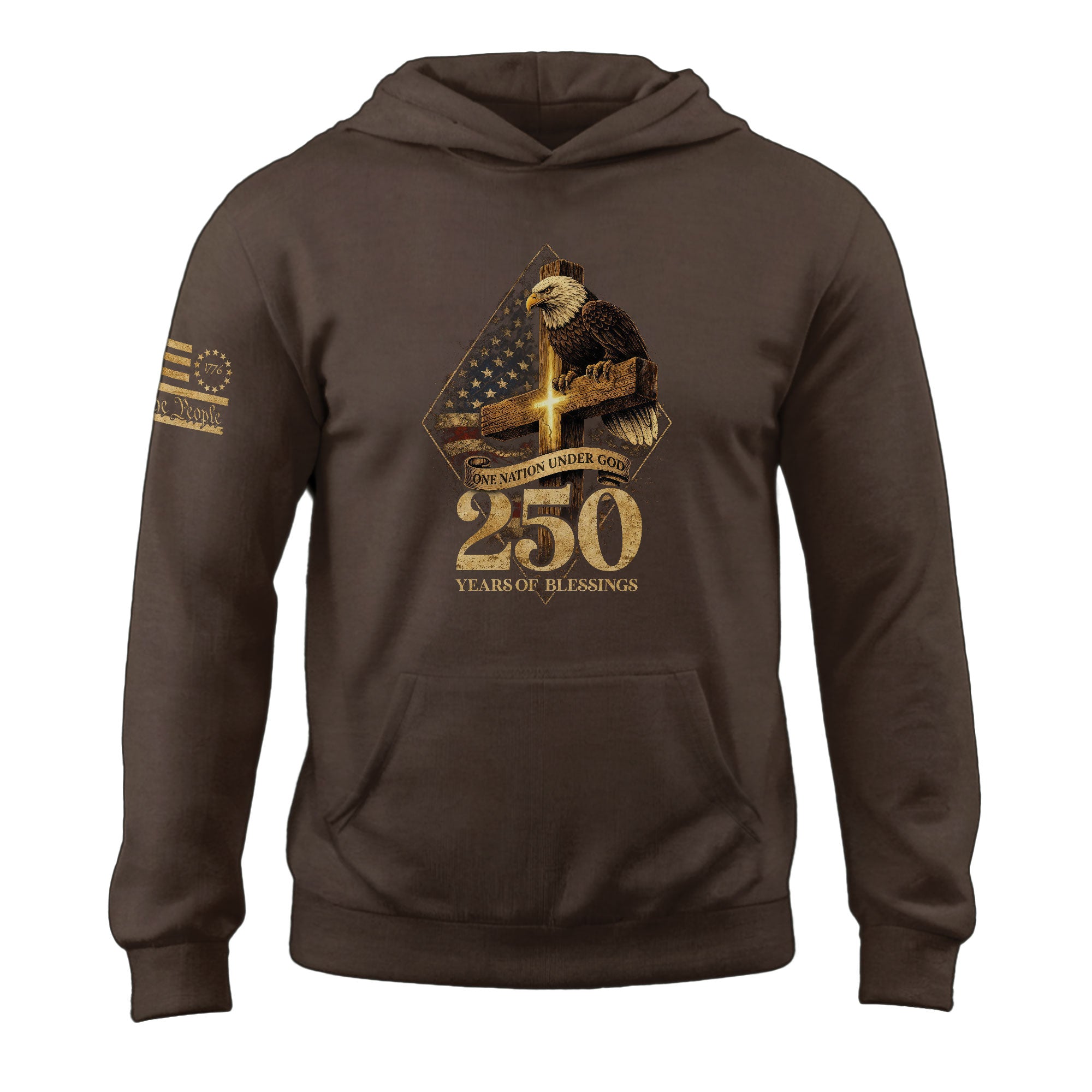 America 250th Anniversary 1776-2026 Semiquincentennial Hoodie – One Nation Under God We The People Bald Eagle Cross Patriotic Hoodie