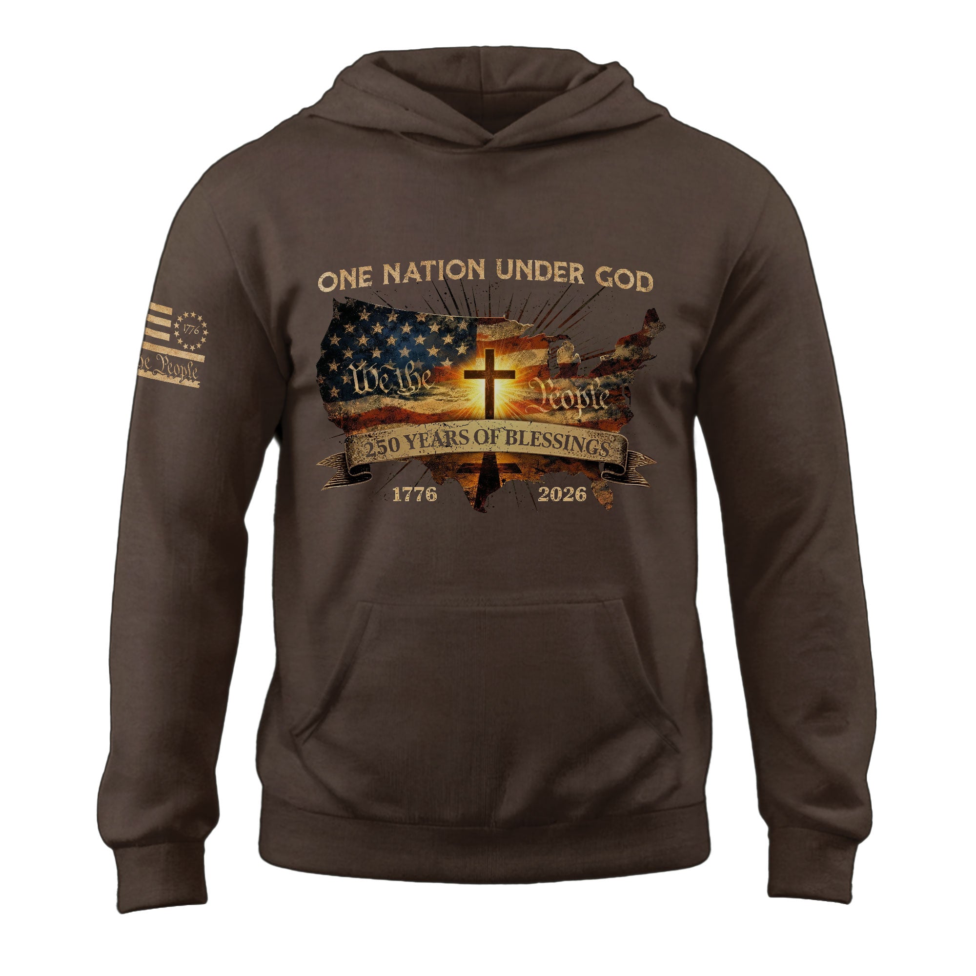 America 250th Anniversary 1776-2026 Semiquincentennial Hoodie – USA Map Christian Cross Flag One Nation Under God We The People Hoodie