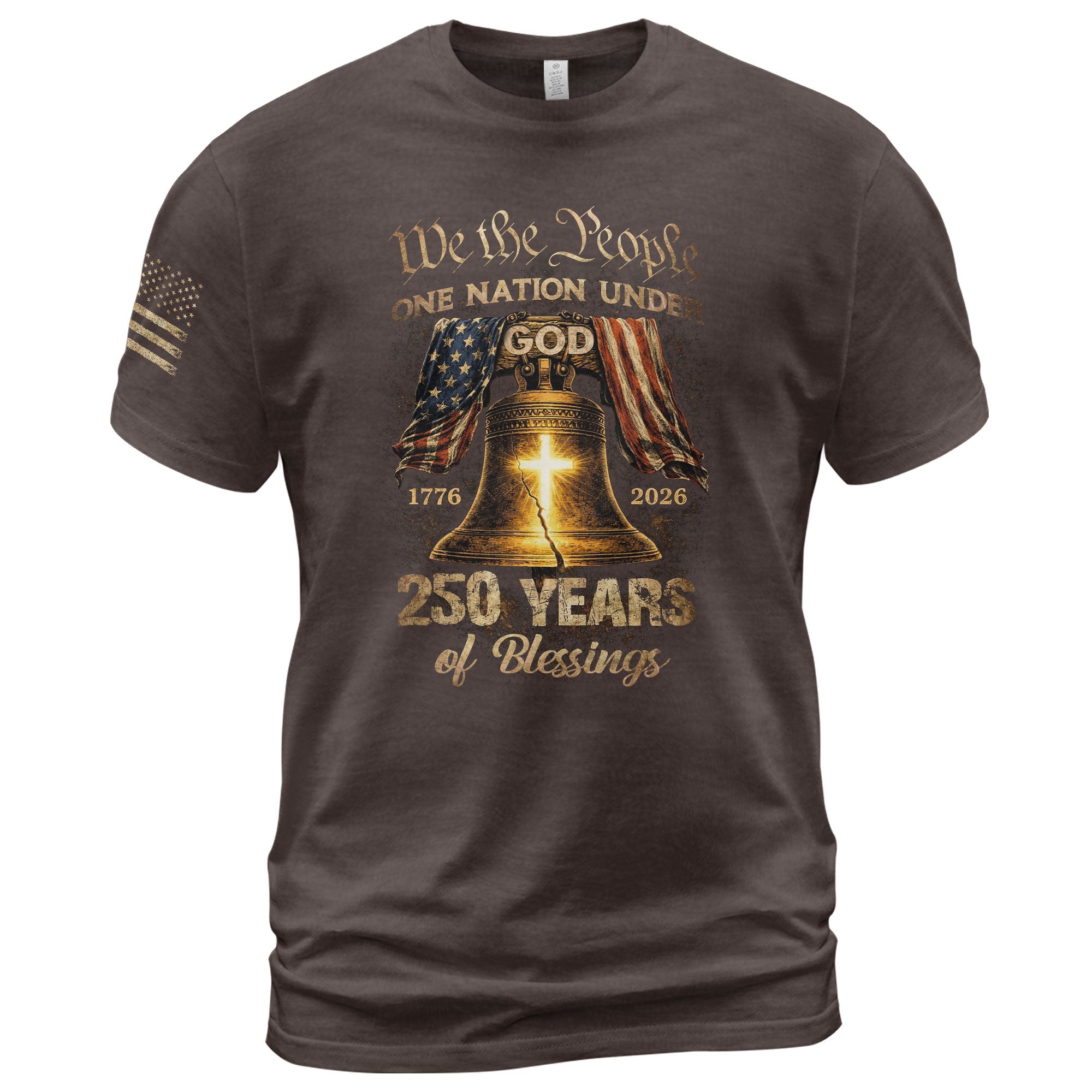 One Nation Under God 250 Years of Blessings Shirt - Patriotic Cross & Liberty Bell Graphic Tee