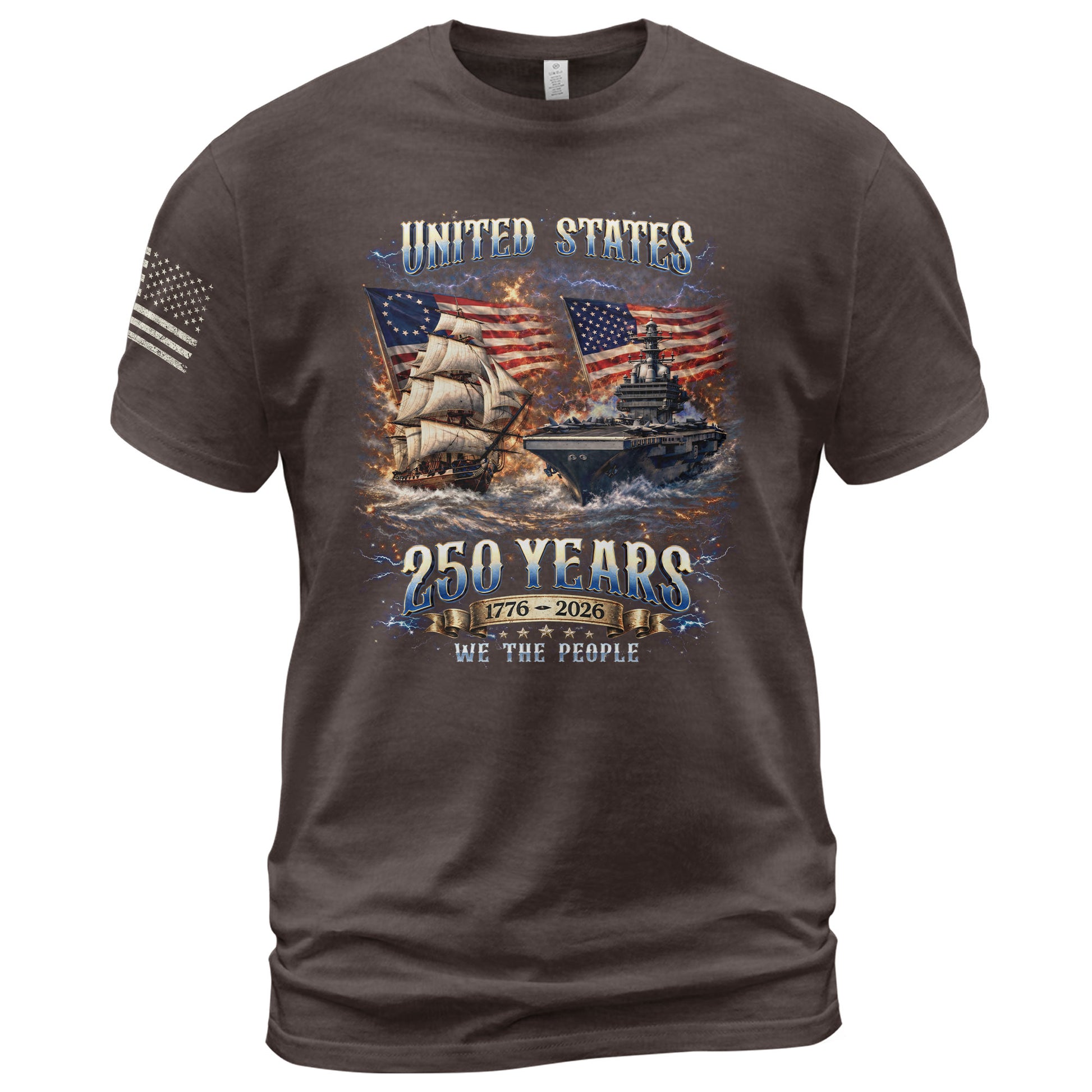 1776-2026 250th Anniversary Flag T-Shirt - 250 Years United States Navy Bootleg Tee, America 250th Birthday Freedom Apparel - Rust Field Wear