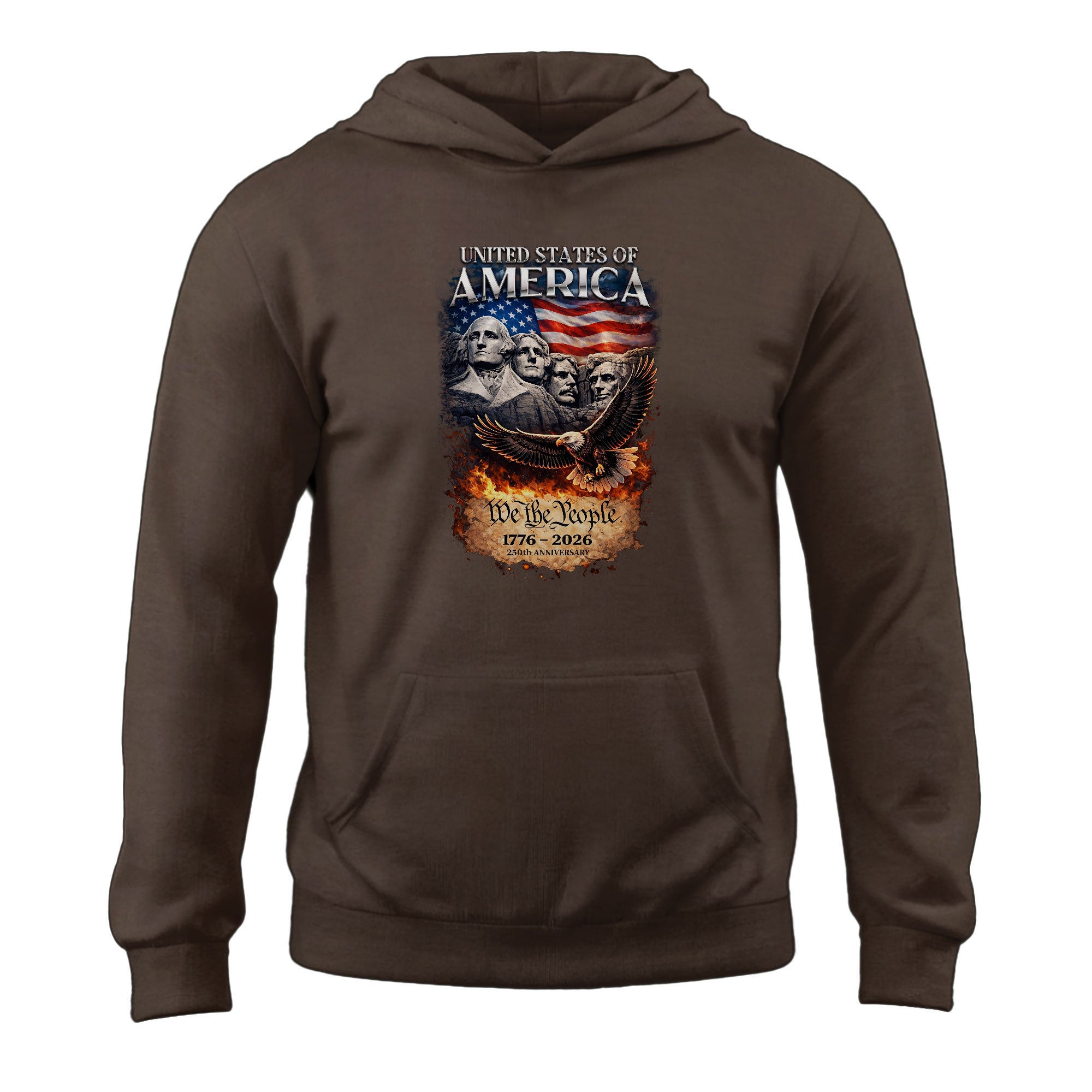 America 250th Anniversary Hoodie 1776-2026 – 90s Vintage Bootleg Mount Rushmore Eagle We The People Fire Graphic Hoodie