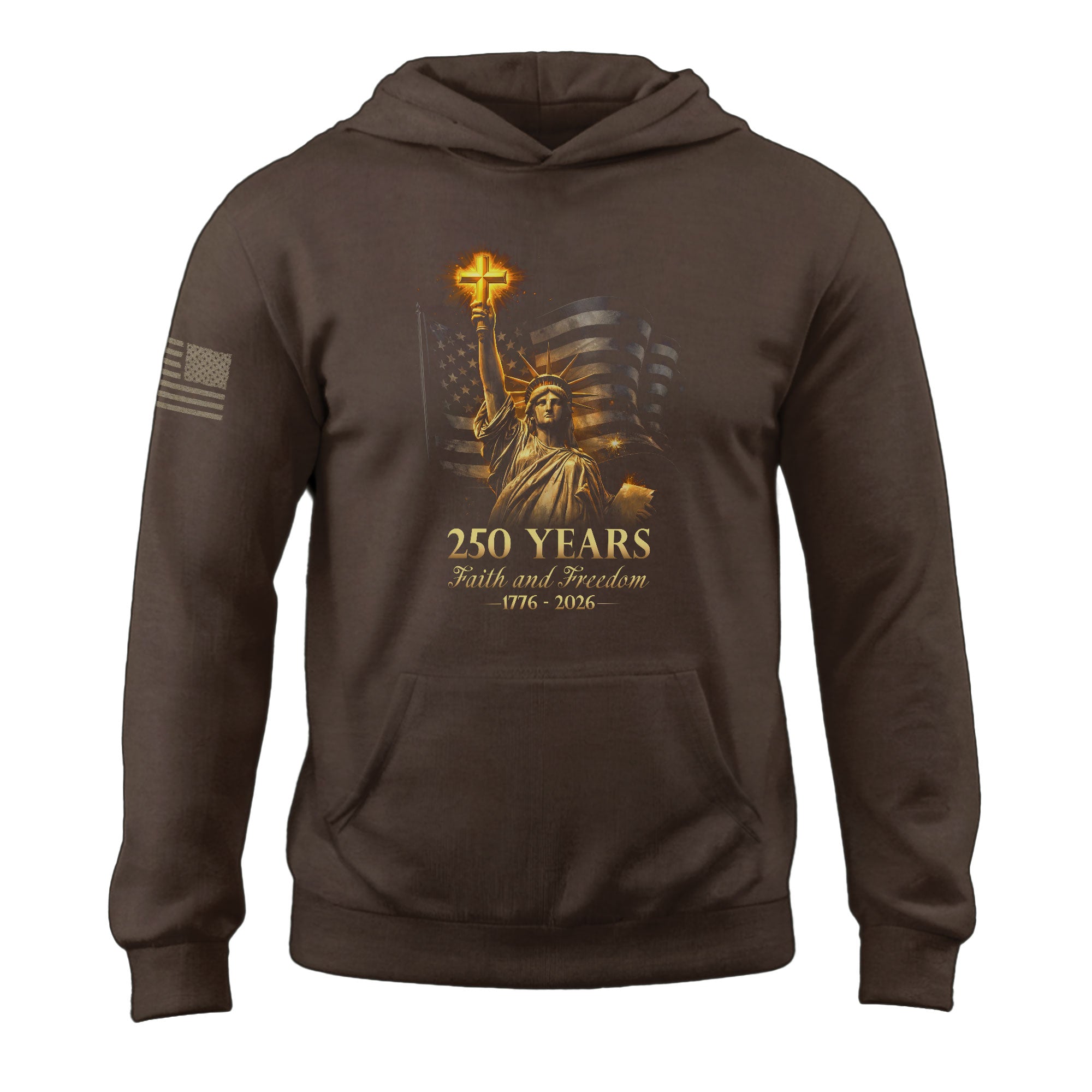 America 250th Anniversary 1776-2026 Semiquincentennial Hoodie – Statue of Liberty Faith and Freedom Christian Cross Patriotic Men’s Hoodie
