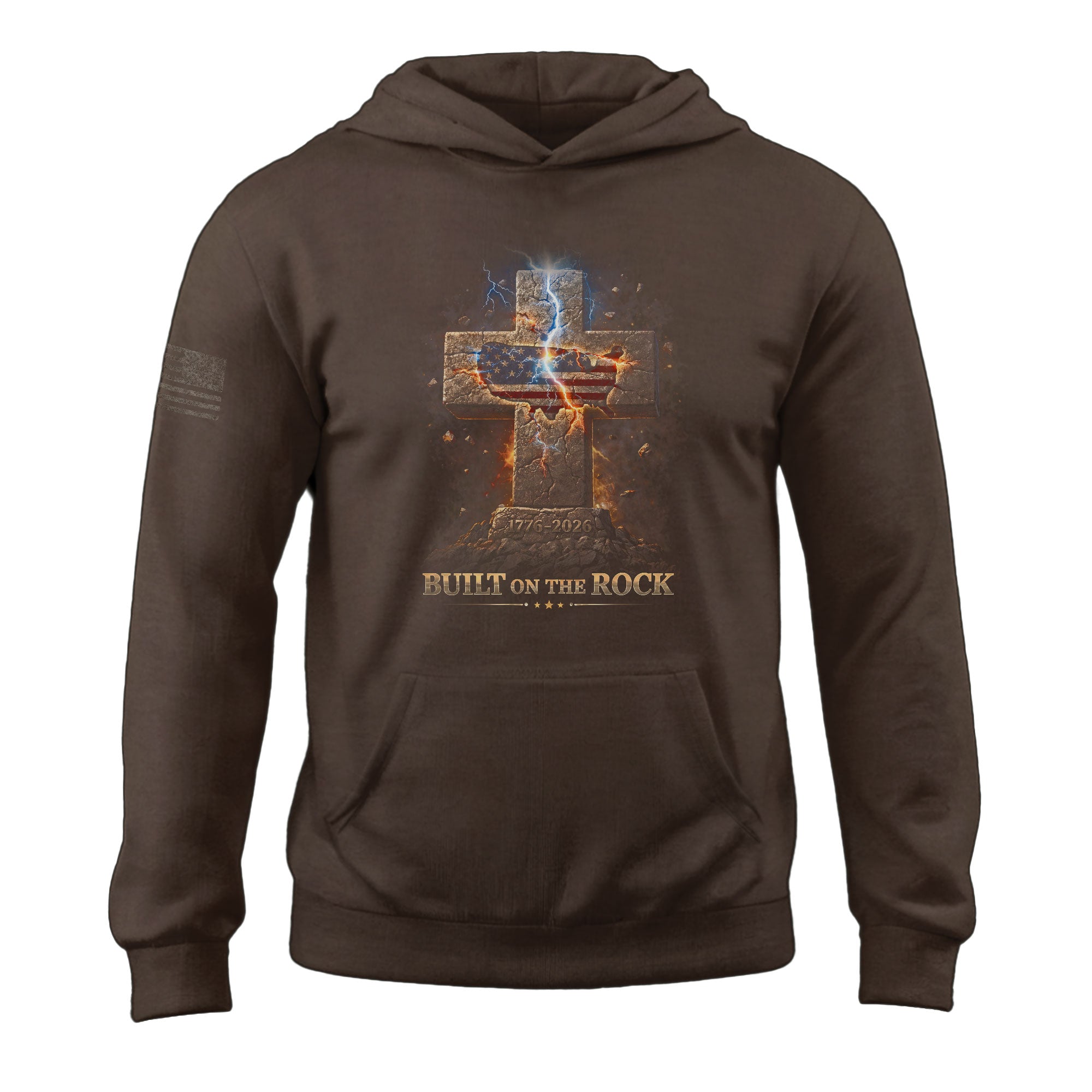 America 250th Anniversary 1776-2026 Semiquincentennial Hoodie – Built on the Rock 250 Years of Faith Christian Cross Patriotic Men’s Hoodie