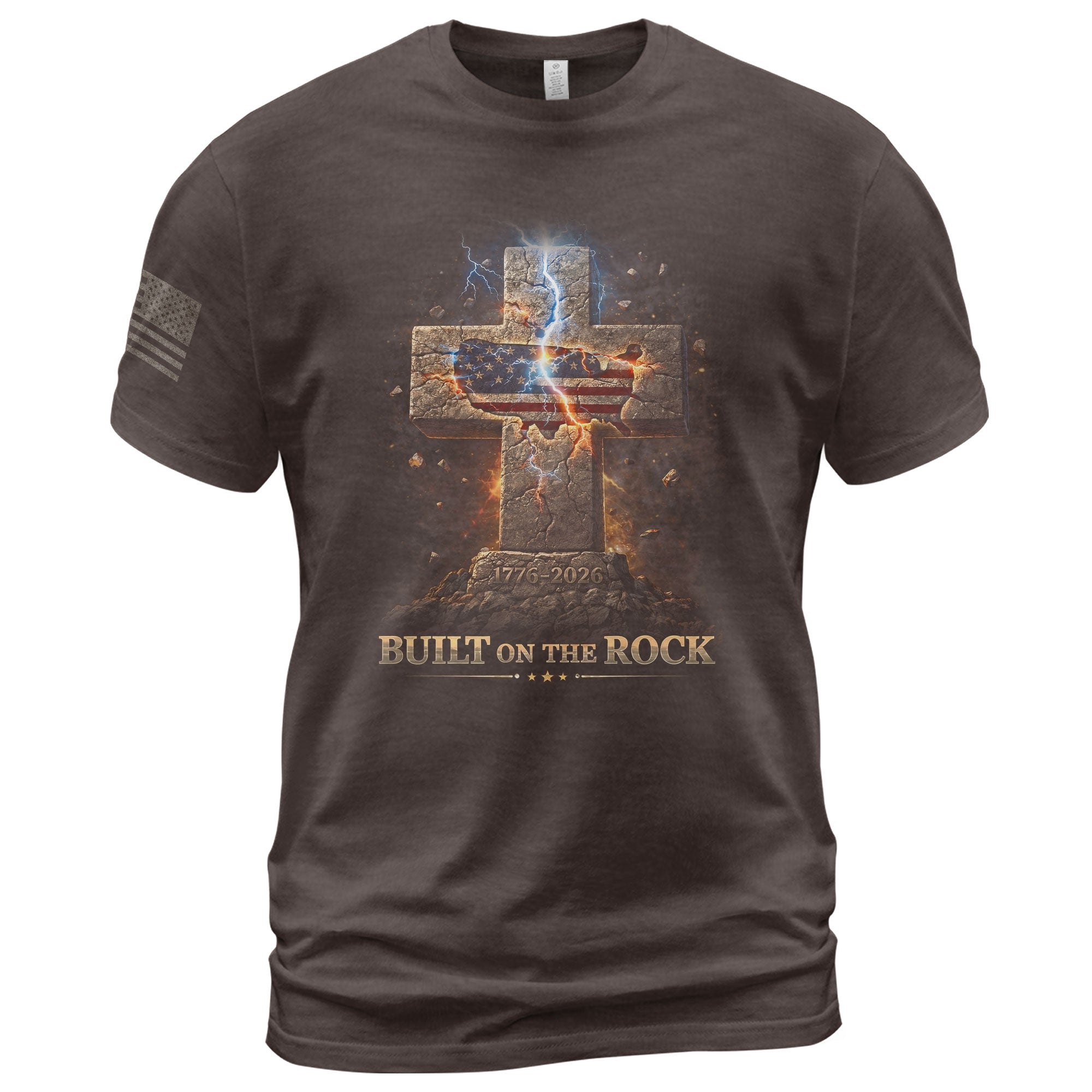 USA Semiquincentennial 250 Years Built on the Rock 1776–2026 Patriotic Christian Cross T-Shirt