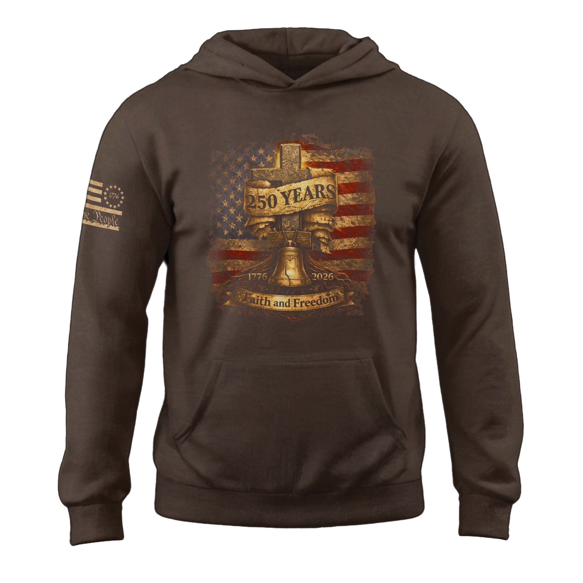 USA 250th Anniversary 1776-2026 Semiquincentennial Hoodie – Christian Faith and Freedom Cross & Liberty Bell America 250 Hoodie