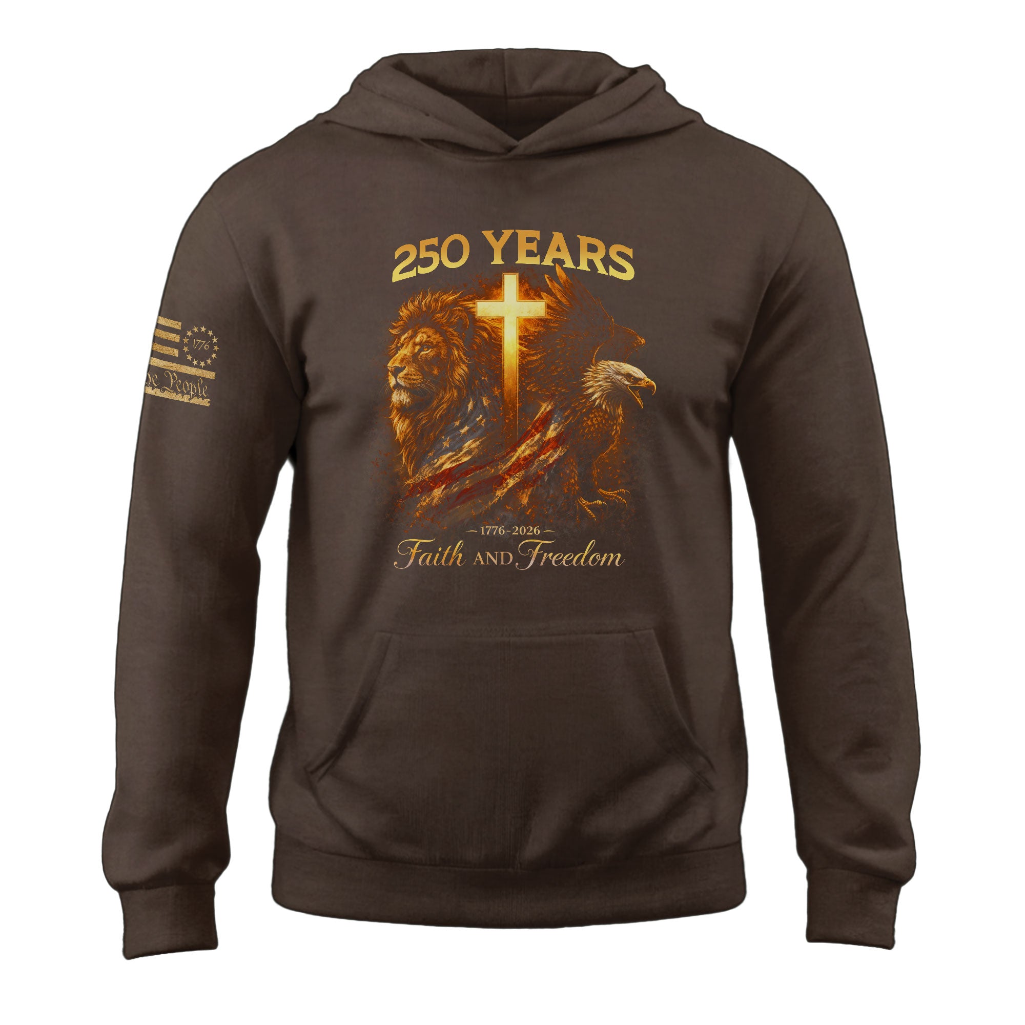 USA 250th Anniversary 1776-2026 Semiquincentennial Hoodie – Christian Lion & Eagle Faith and Freedom Cross Patriotic Hoodie