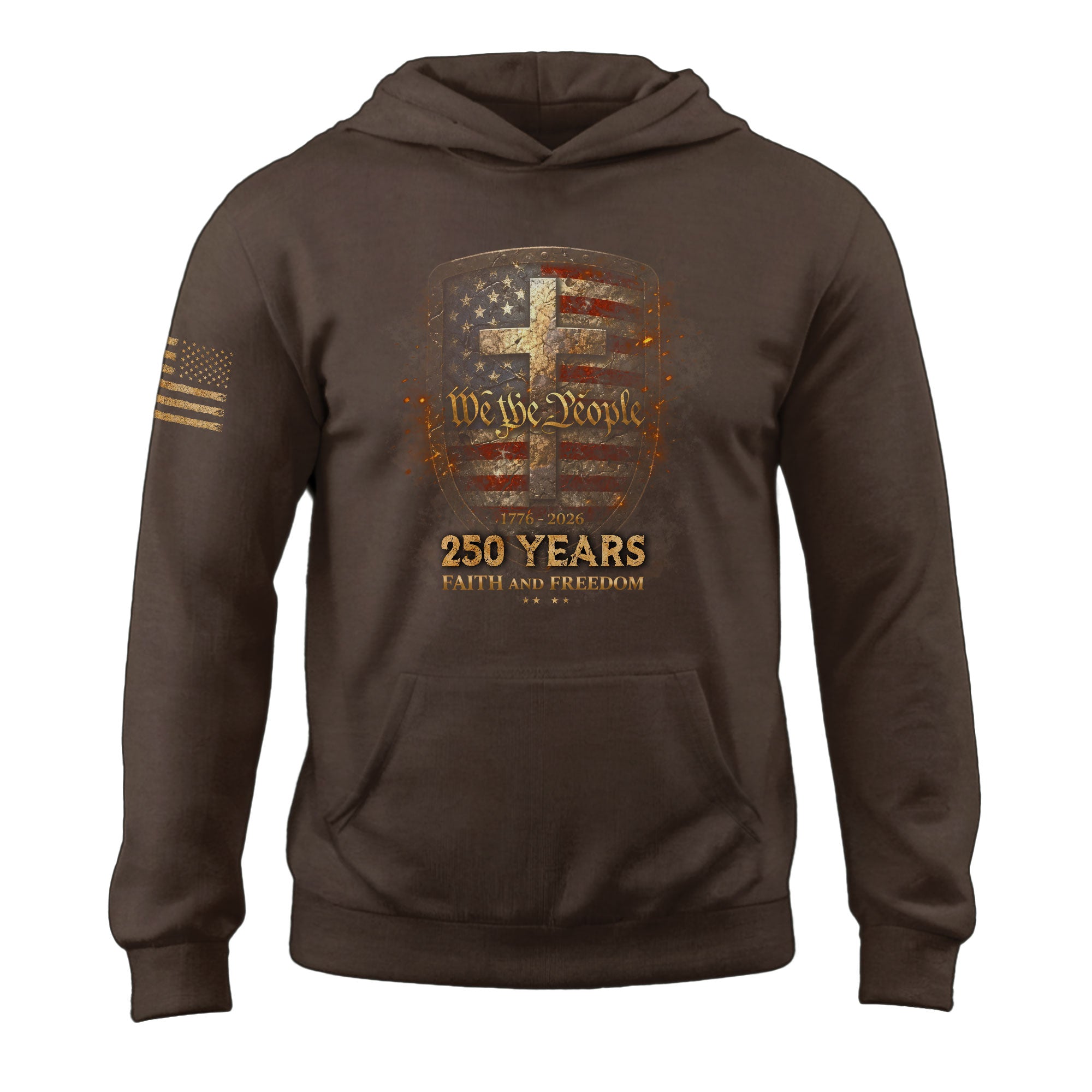America 250th Anniversary 1776-2026 Semiquincentennial We The People Hoodie – Faith and Freedom Christian Cross Shield Patriotic Hoodie