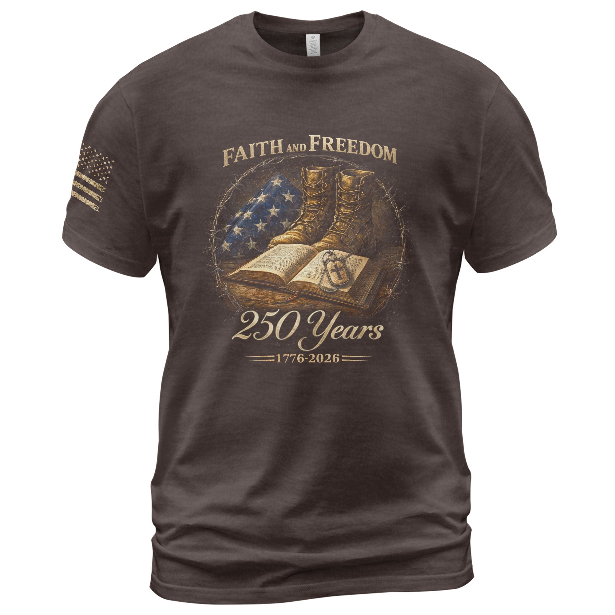 America 250th Anniversary Military Shirt - 1776-2026 Faith and Freedom Christian Tee, 250 Years Holy Bible Design