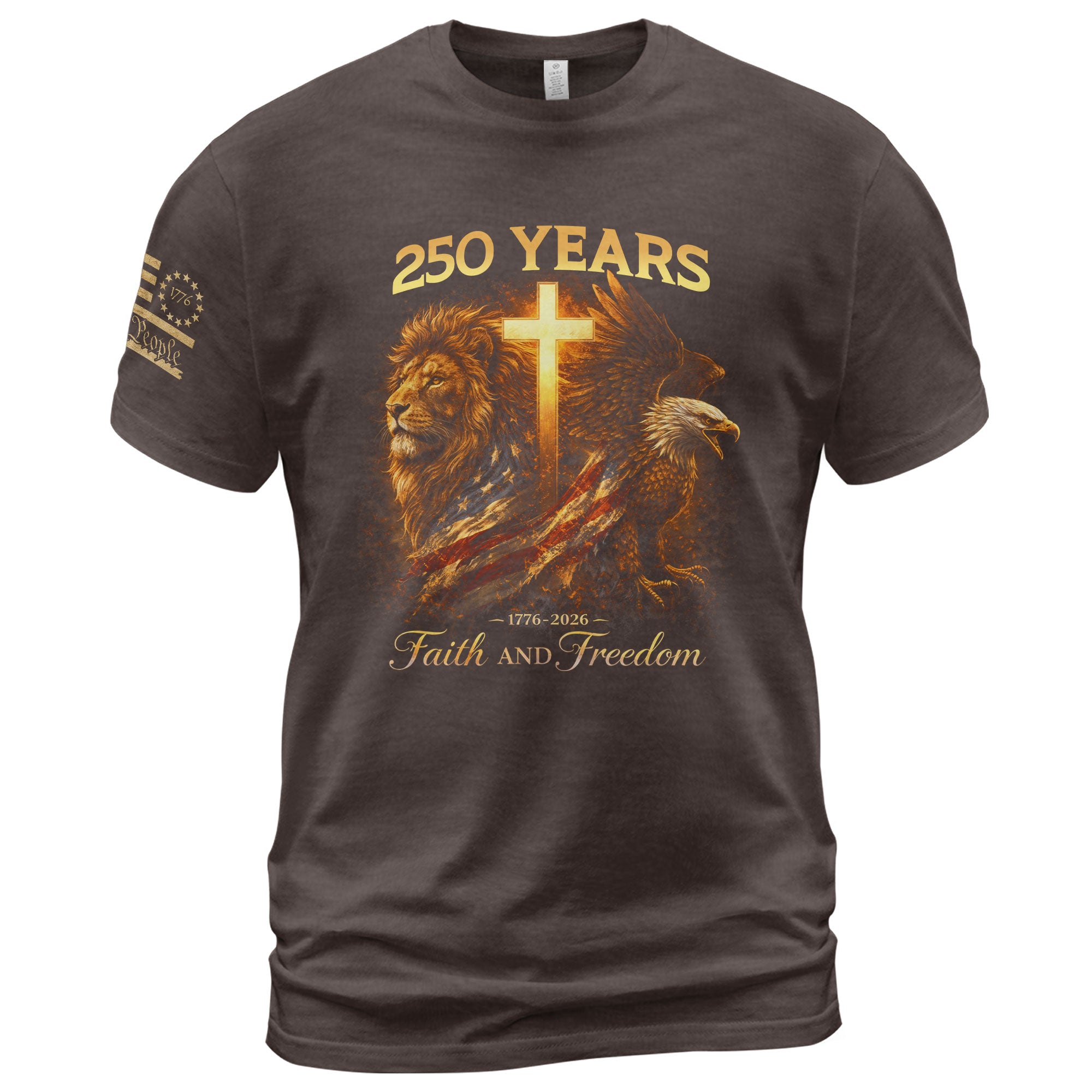 America 250th Anniversary T-Shirt - Lion and Eagle Faith and Freedom Tee, 1776-2026 250 Years Patriotic Men's Shirt