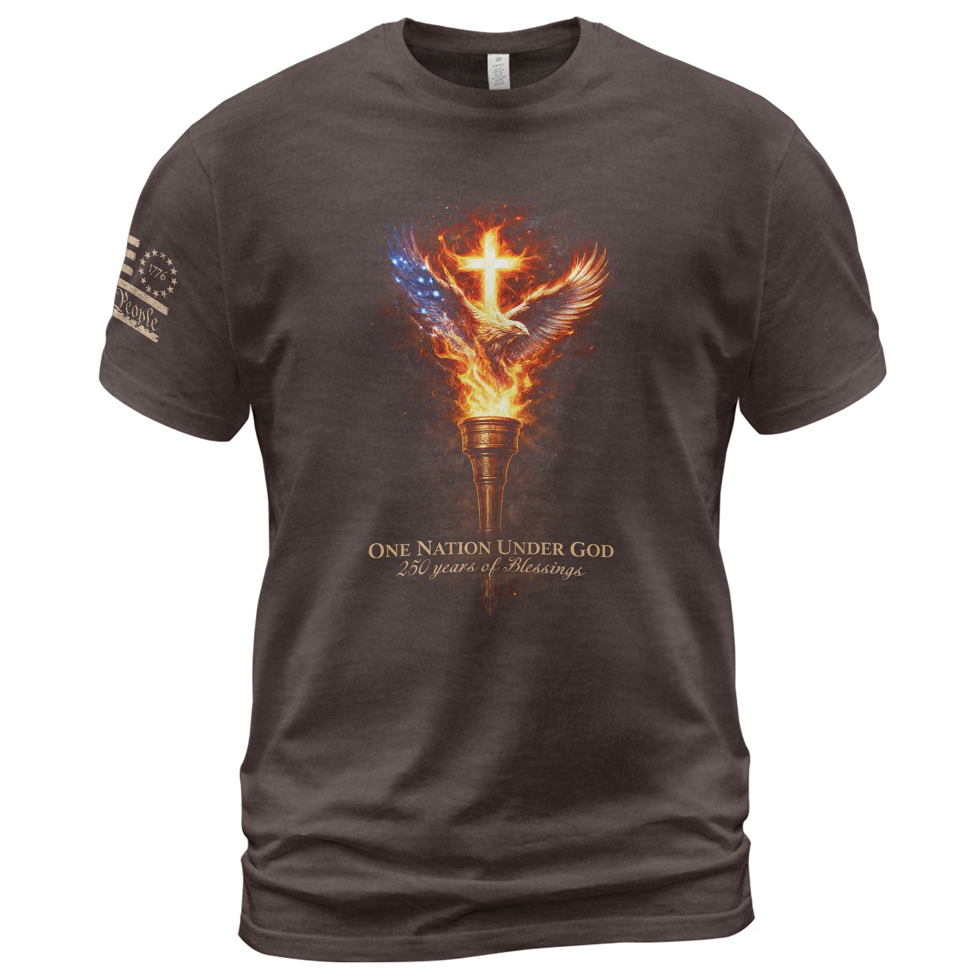 USA 250th Anniversary 1776-2026 Semiquincentennial Christian Shirt – One Nation Under God 250 Years of Blessings Flaming Torch Eagle Cross Tee