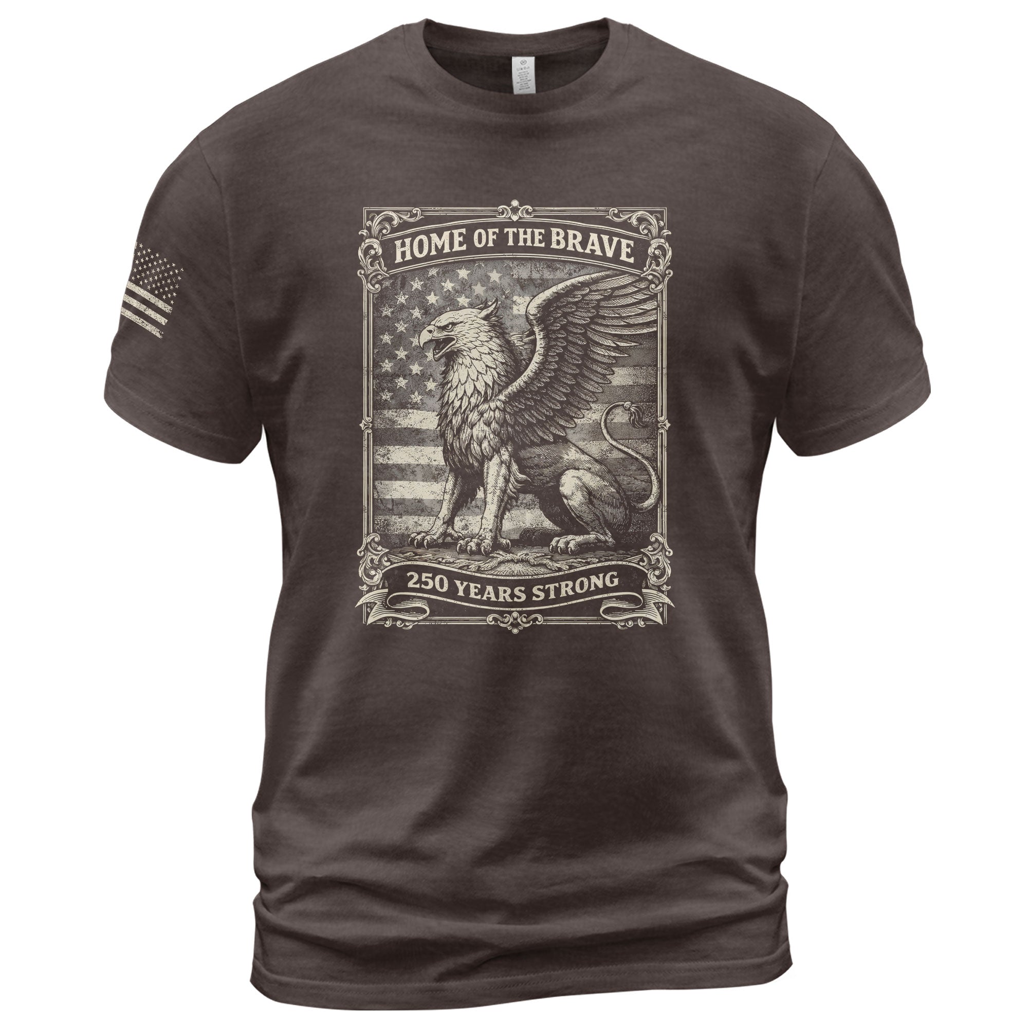 America 250th Anniversary 1776-2026 Semiquincentennial T-Shirt – Home of the Brave 250 Years Strong Griffin & Flag Patriotic Tee