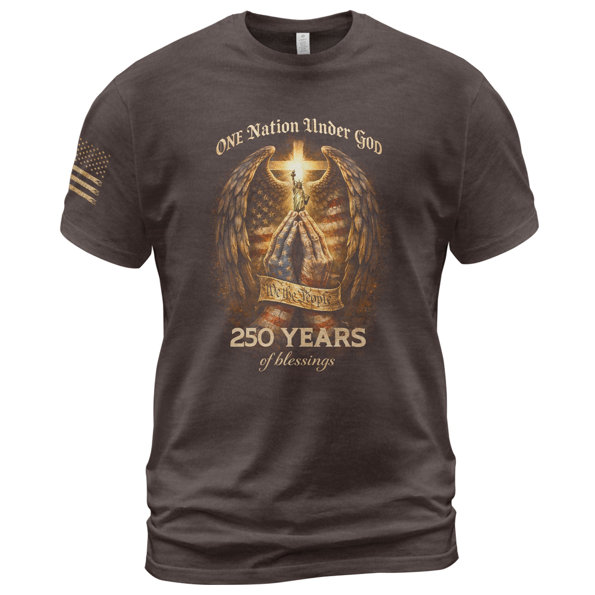 USA 250th Anniversary 1776-2026 Semiquincentennial T-Shirt – One Nation Under God 250 Years of Blessings Praying Hands Faith Patriotic Tee