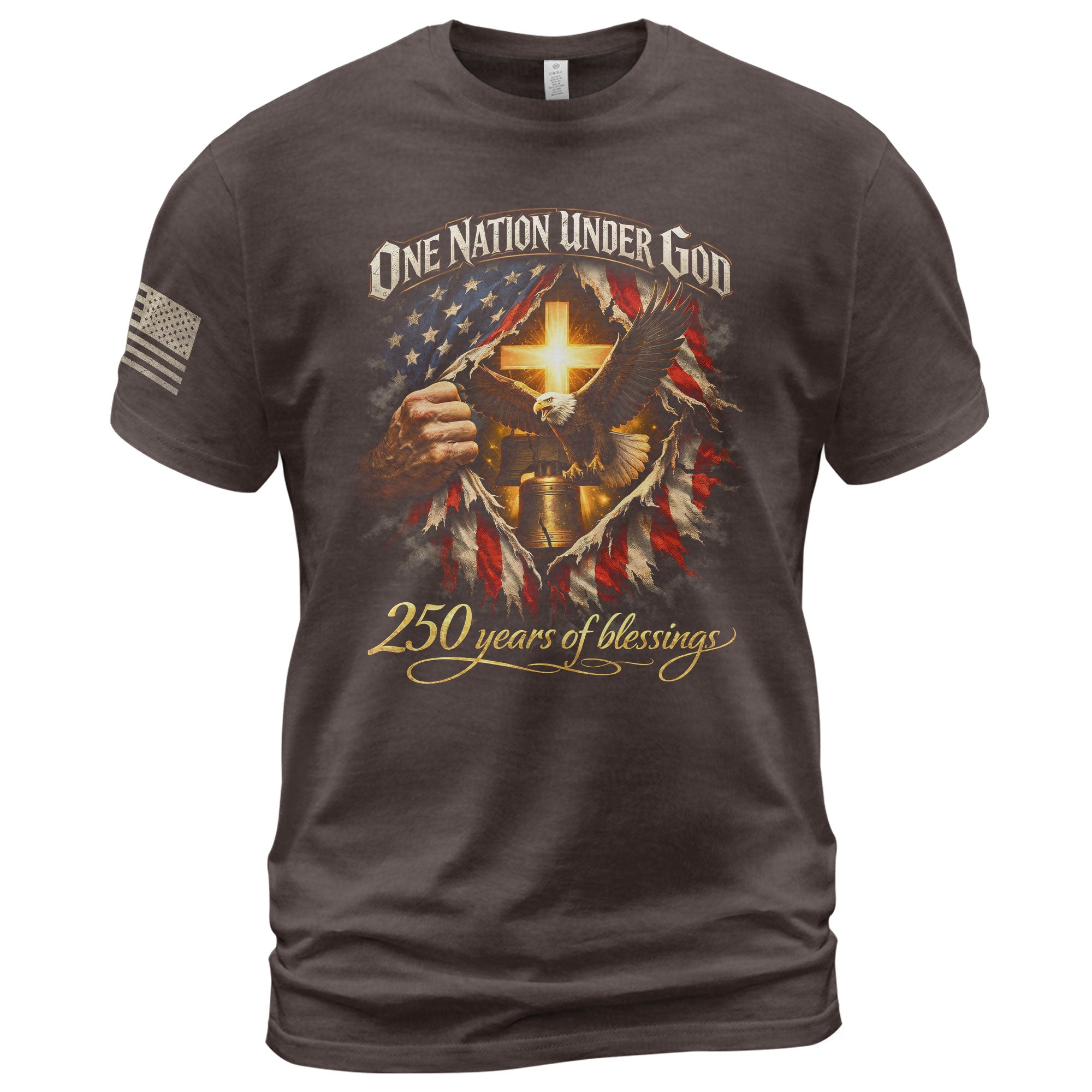 America 250th Anniversary 1776-2026 Shirt – One Nation Under God Eagle, Liberty Bell & Ripped Flag Christian Semiquincentennial T-Shirt