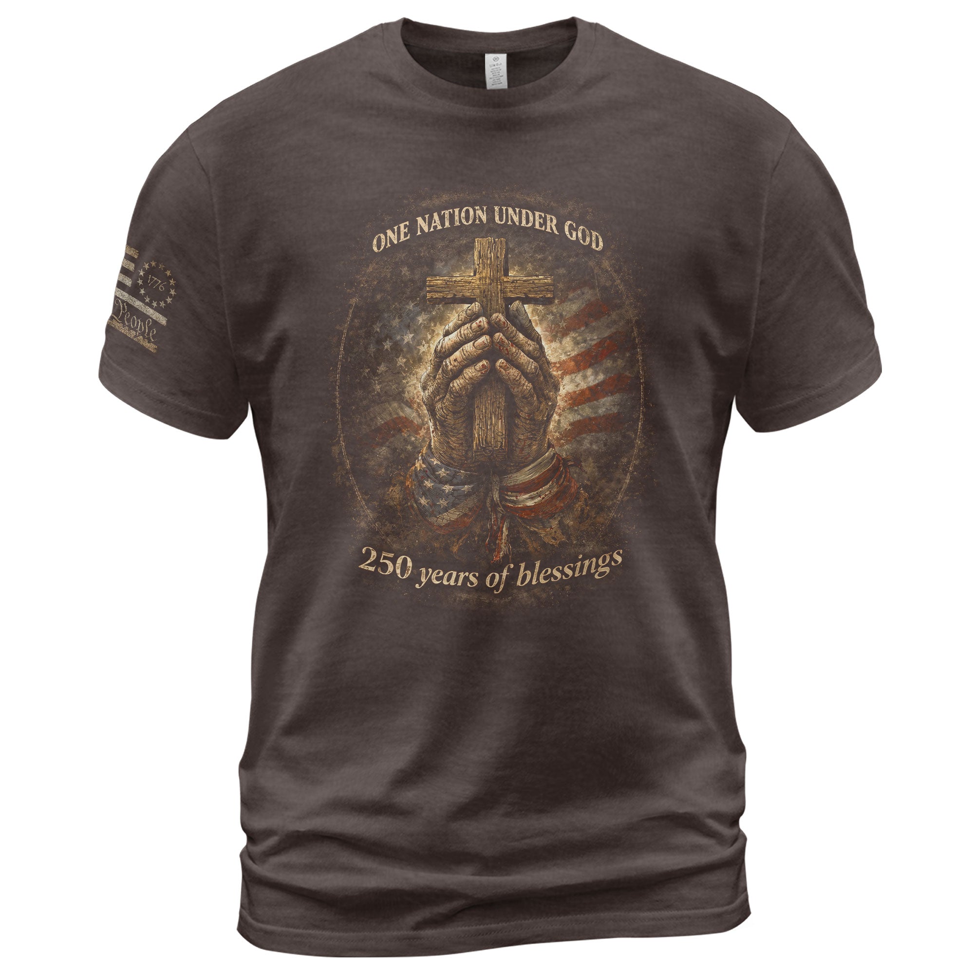 America 250th Anniversary 1776-2026 Shirt – 250 Years of Blessings, Praying Hands & Cross Christian Patriotic Semiquincentennial Tee