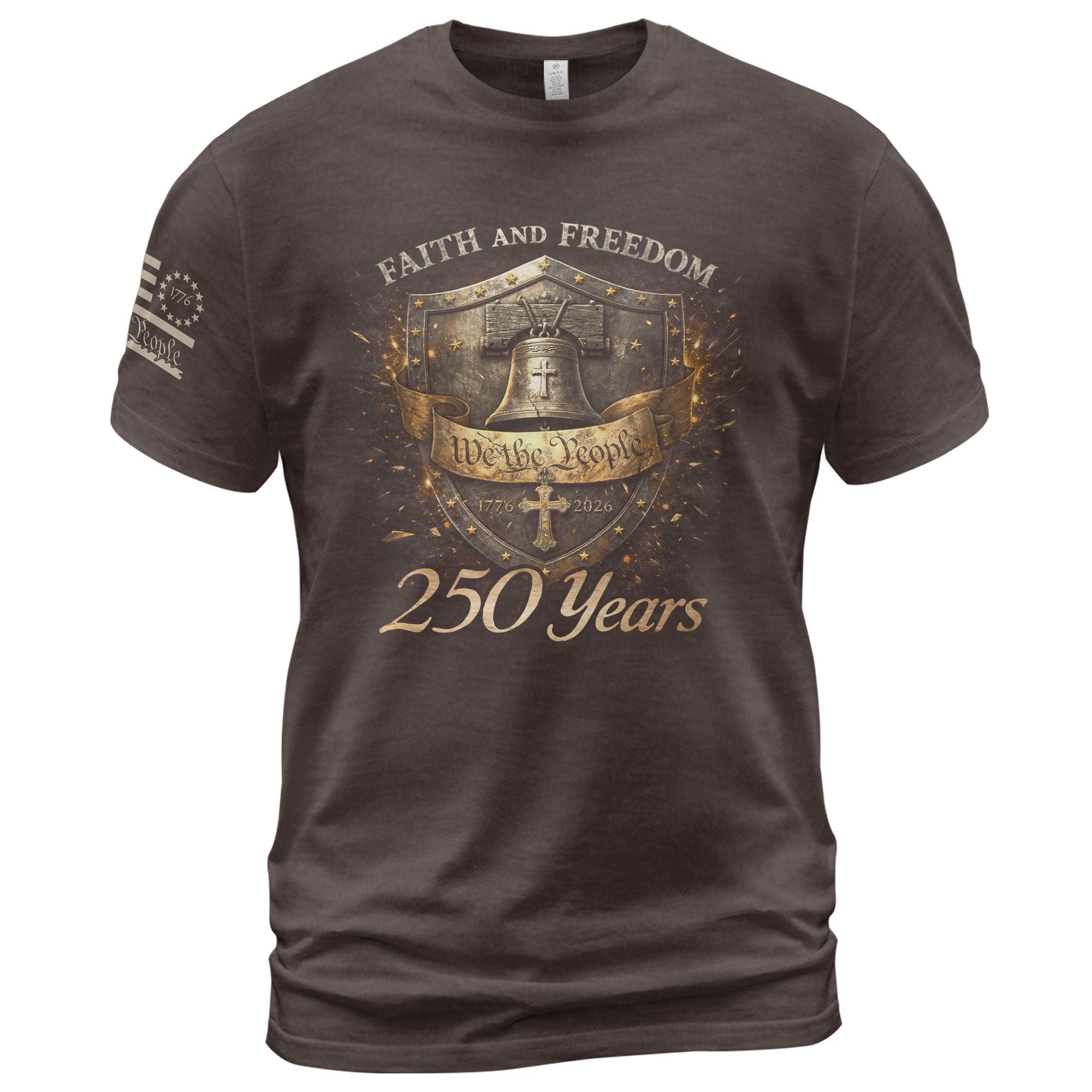 America 250th Anniversary 1776-2026 T-Shirt – Faith and Freedom Shield Christian Liberty Bell We The People Semiquincentennial Tee