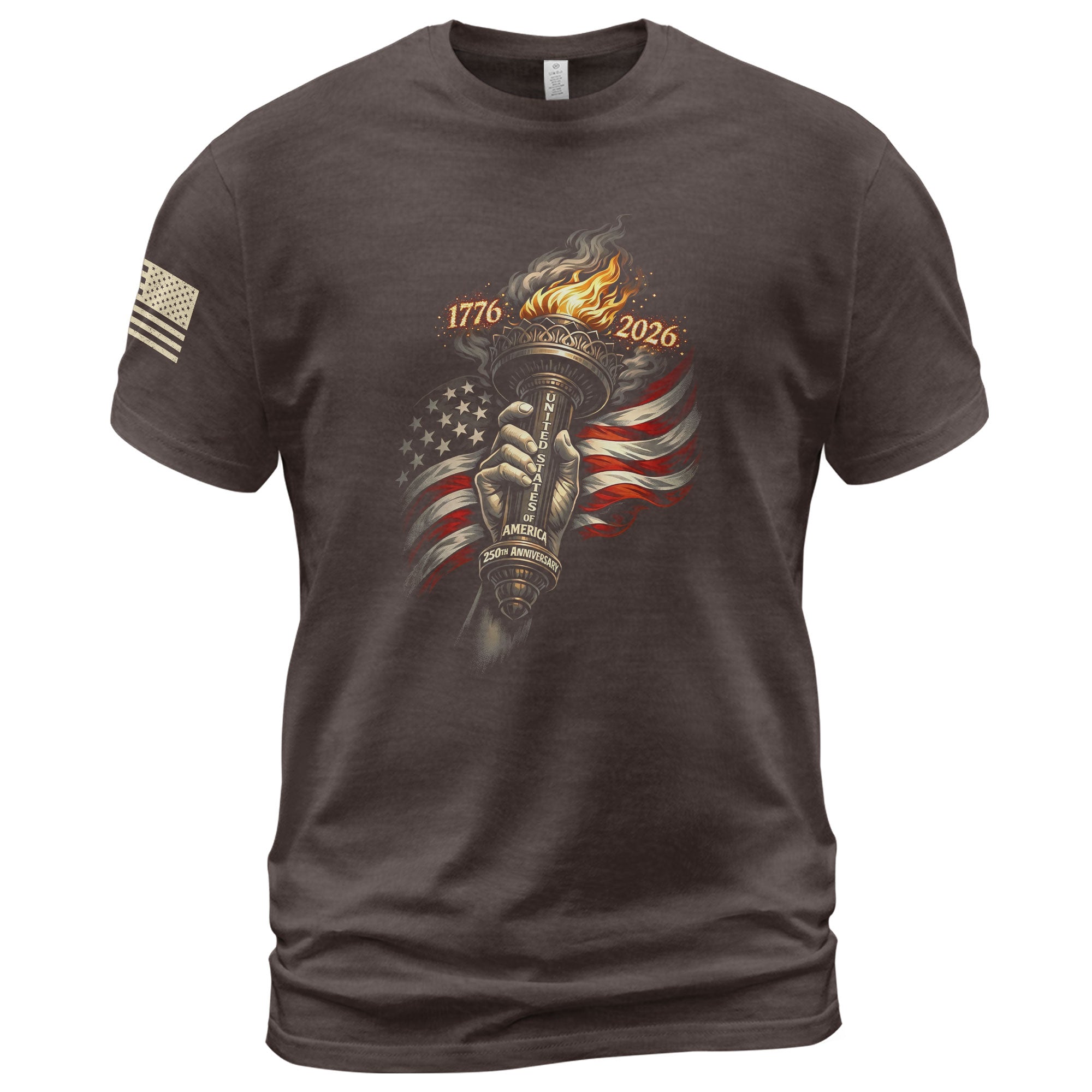 1776-2026 250th Anniversary Patriotic T-Shirt – Statue of Liberty Torch & USA Flag Freedom Tee
