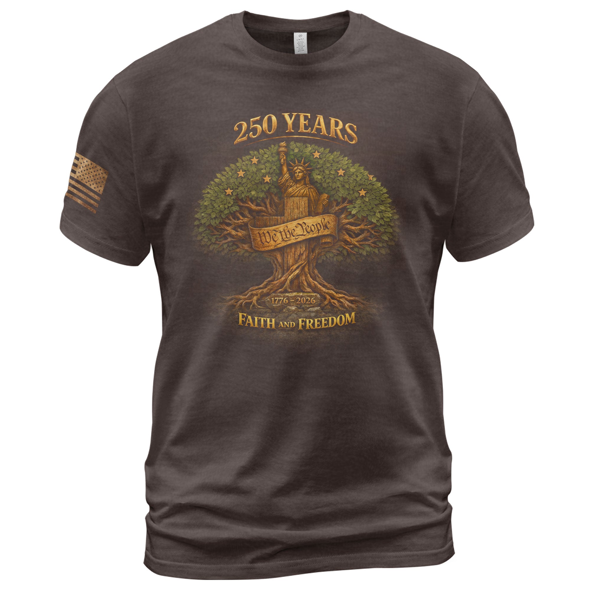 America 250th Anniversary 1776-2026 Semiquincentennial Shirt – Faith And Freedom Statue of Liberty & Cross Tree of Liberty Christian Patriotic Tee