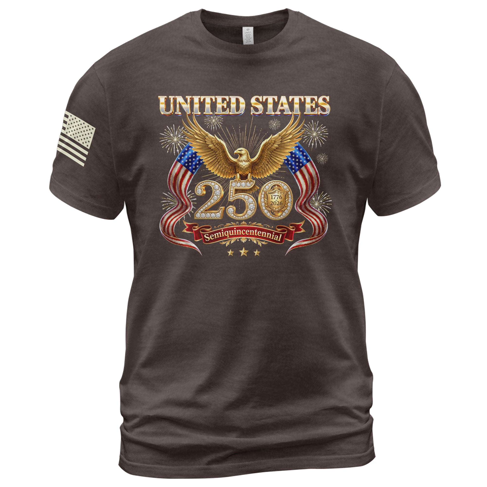 United States 250 Years 1776-2026 T-Shirt - Golden Eagle Patriotic Fireworks Luxury Tee