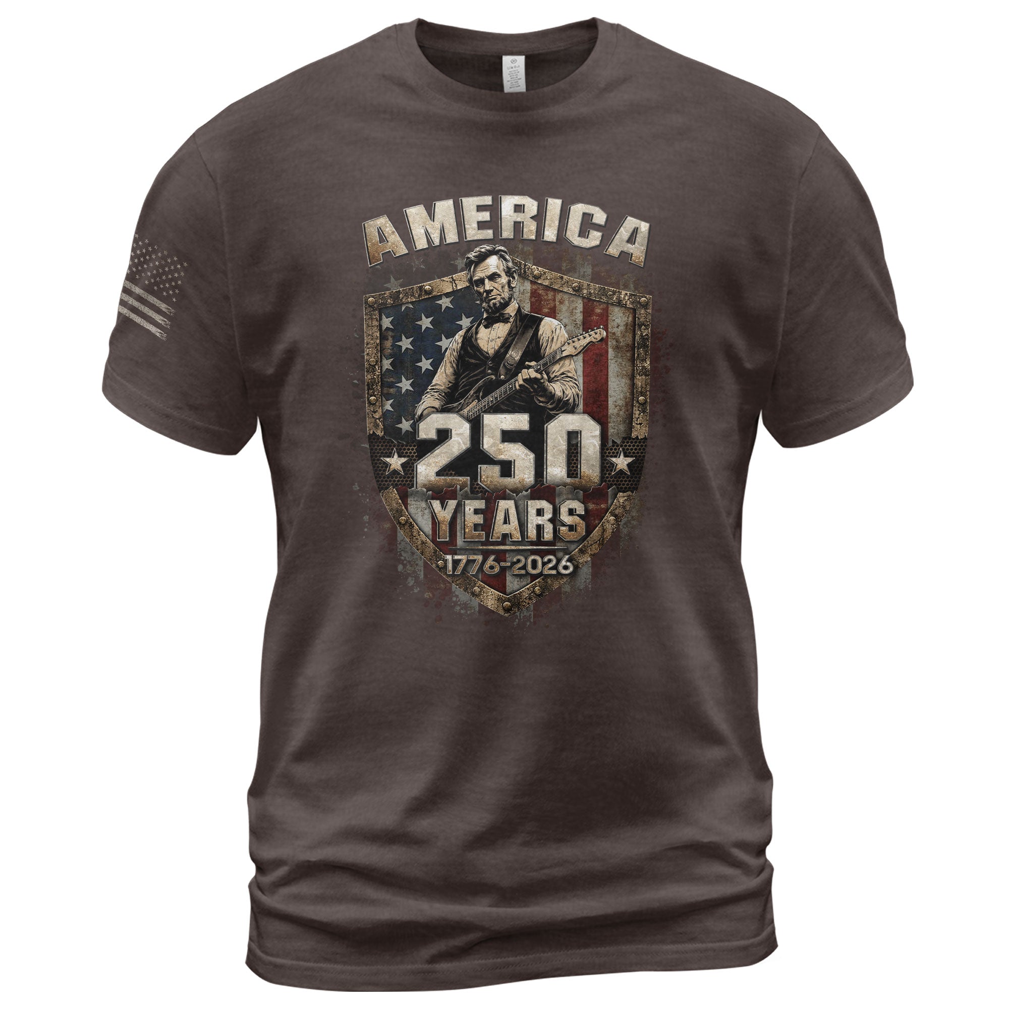 Rustic Shield Lincoln Guitar Shirt Vintage 1776 2026 US Flag Patriotic Grunge Men Tee