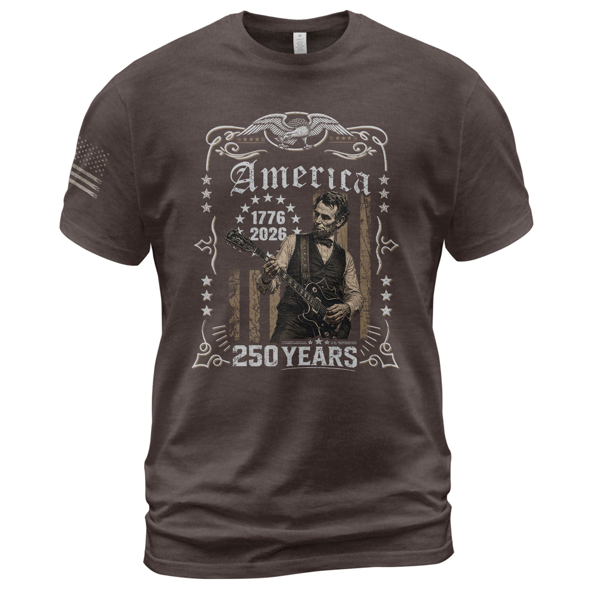 American Eagle Lincoln Guitar Shirt Ornate Badge Vintage 1776 2026 Patriotic US Flag Tee