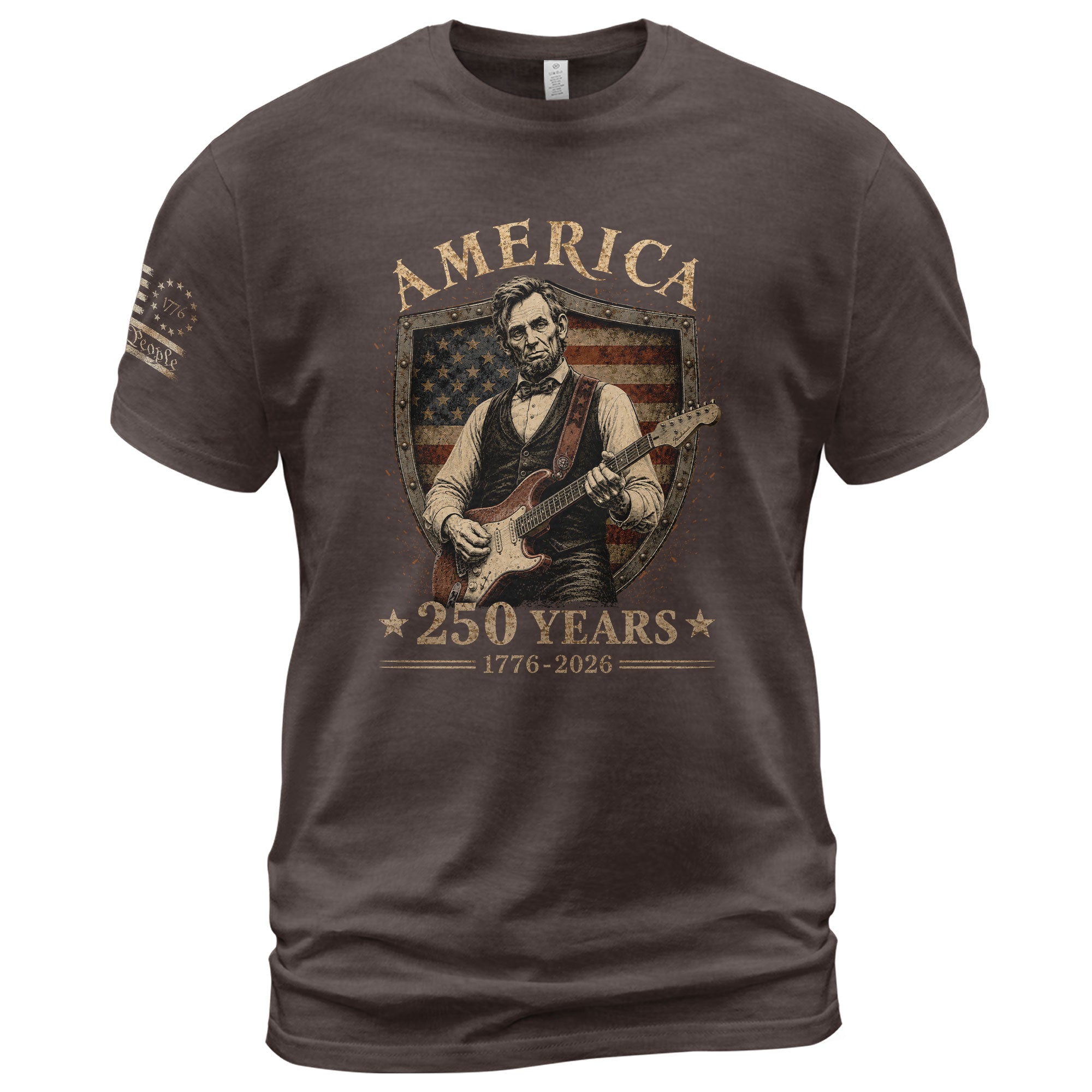 Patriotic Shield Lincoln Guitar Shirt We The People Vintage 1776 2026 US Flag Men Tee