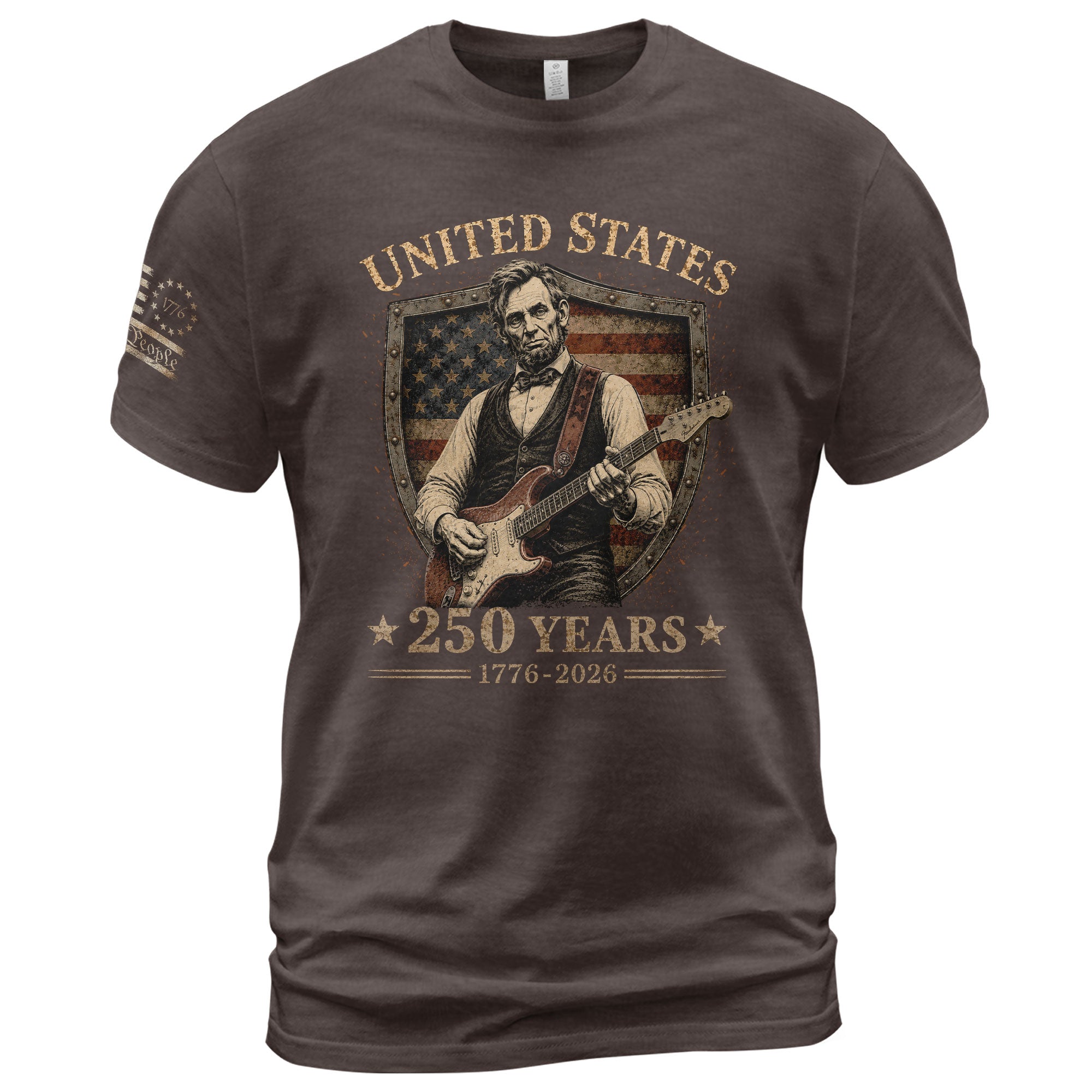Patriotic Shield Lincoln Guitar Shirt We The People Vintage 1776 2026 US Flag Men Tee