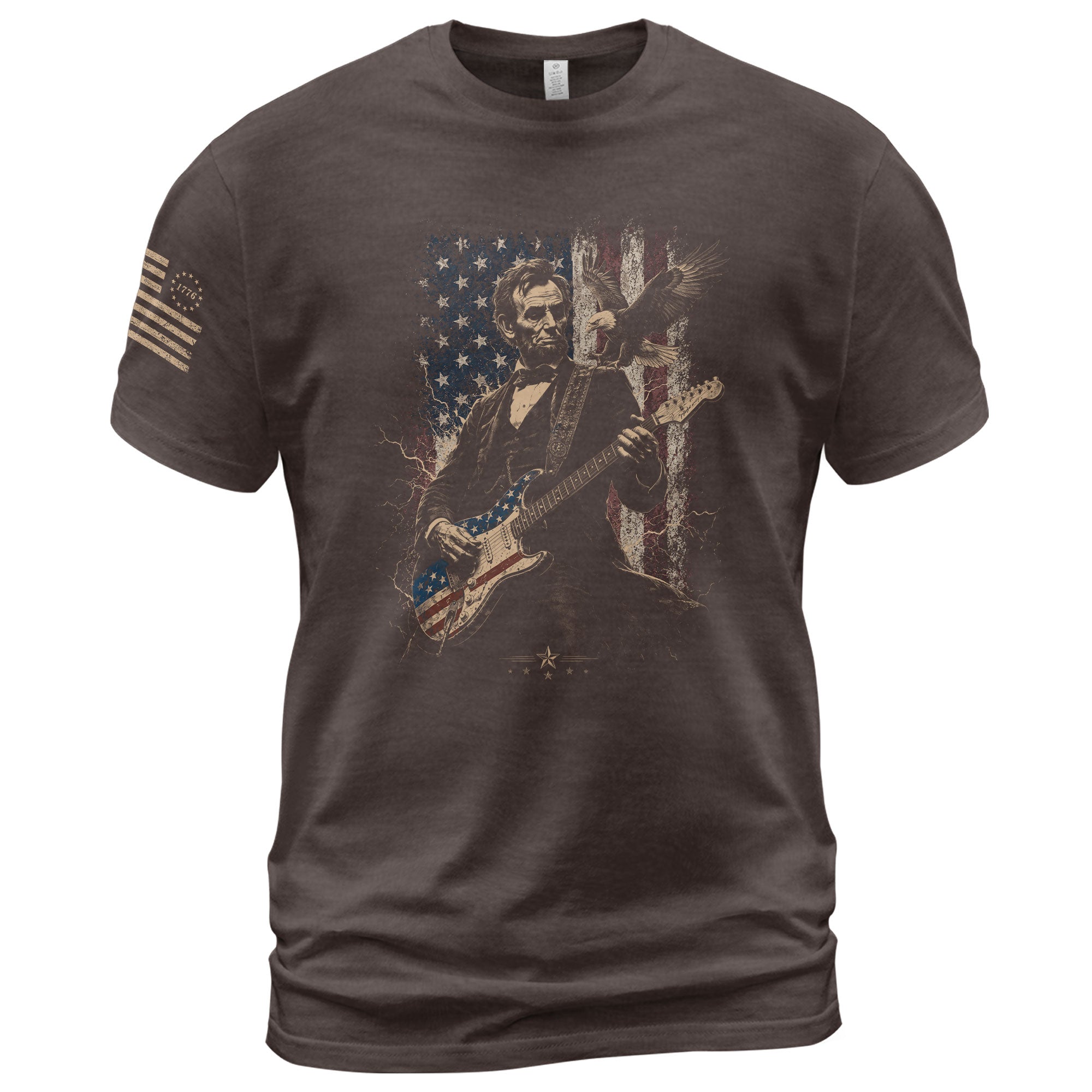 Abraham Lincoln Playing Guitar Shirt Patriotic Eagle US Flag Graphic Tee