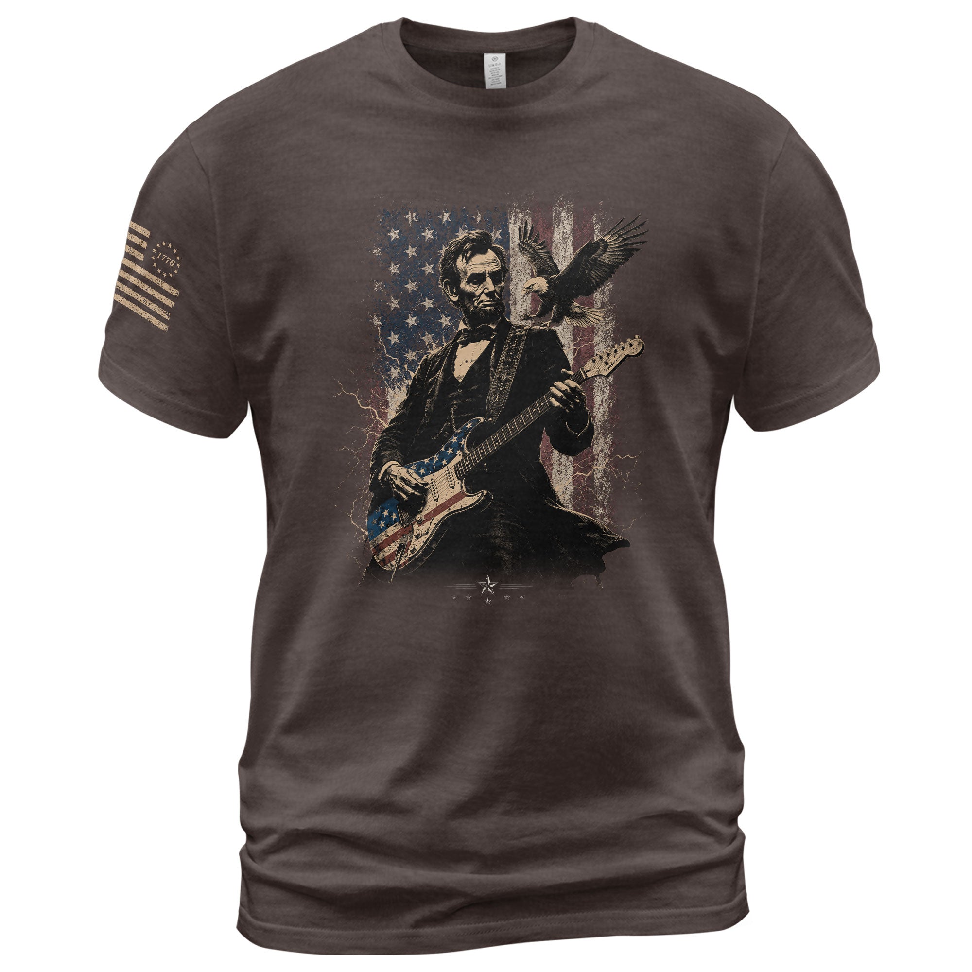 Abraham Lincoln Playing Guitar Shirt Patriotic Eagle US Flag Graphic Tee