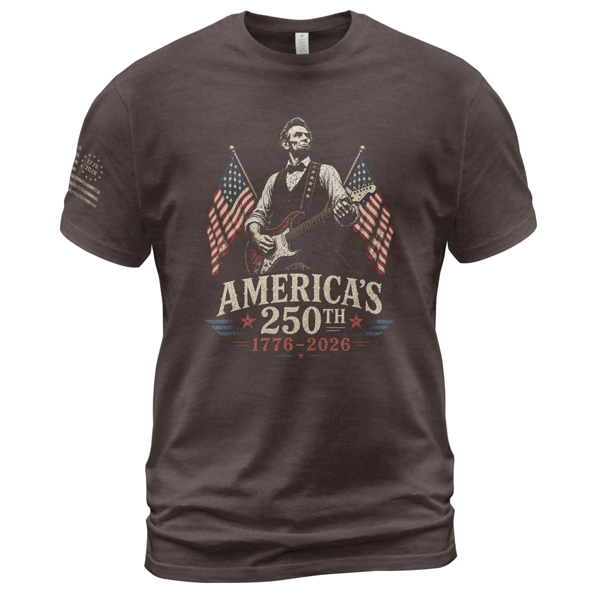 Mens T Shirt Patriotic Abraham Lincoln Guitar 1776-2026 250th Anniversary Rock Tee