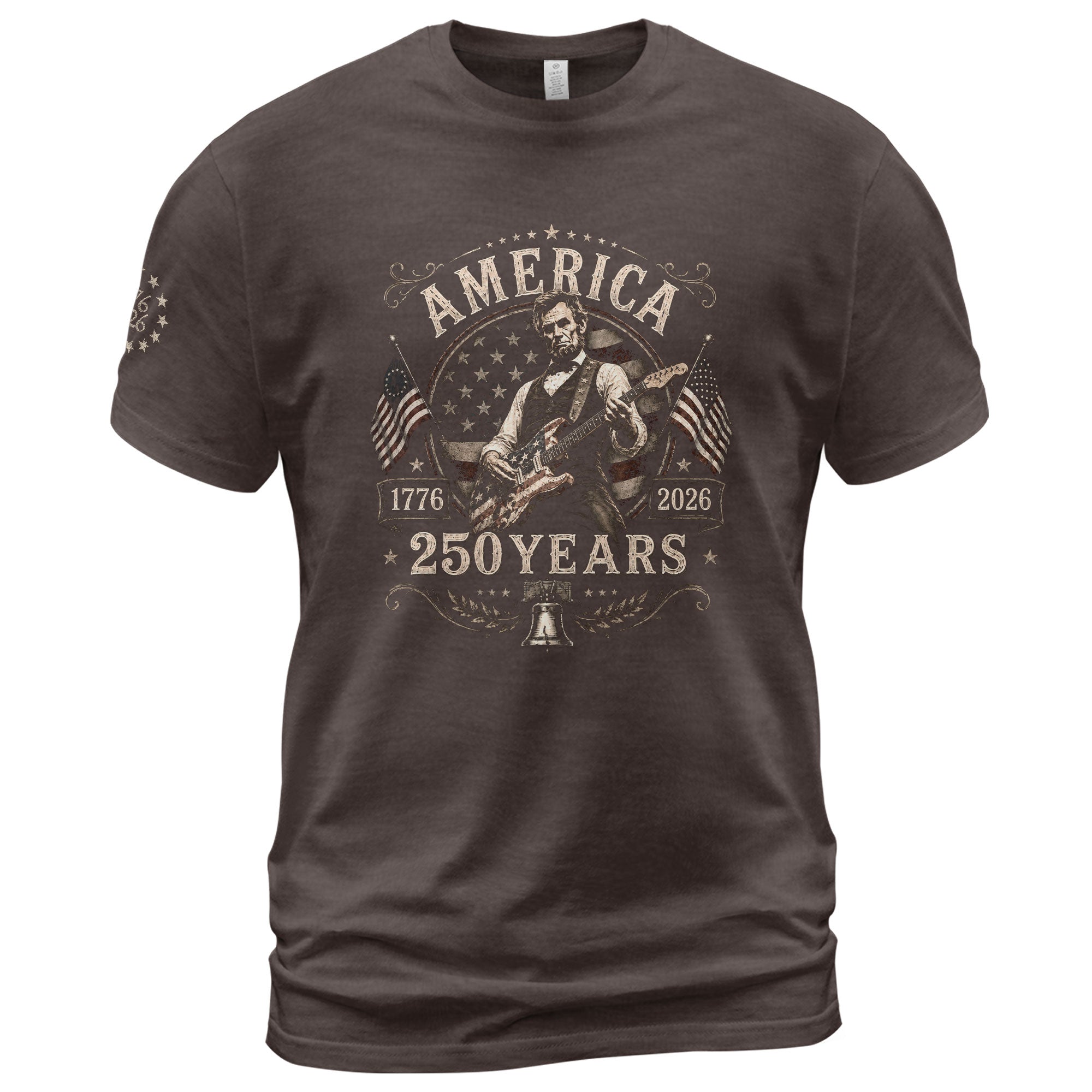 Mens T Shirt Patriotic 250 Years 1776-2026 Vintage Abraham Lincoln Guitarist Graphic Tee