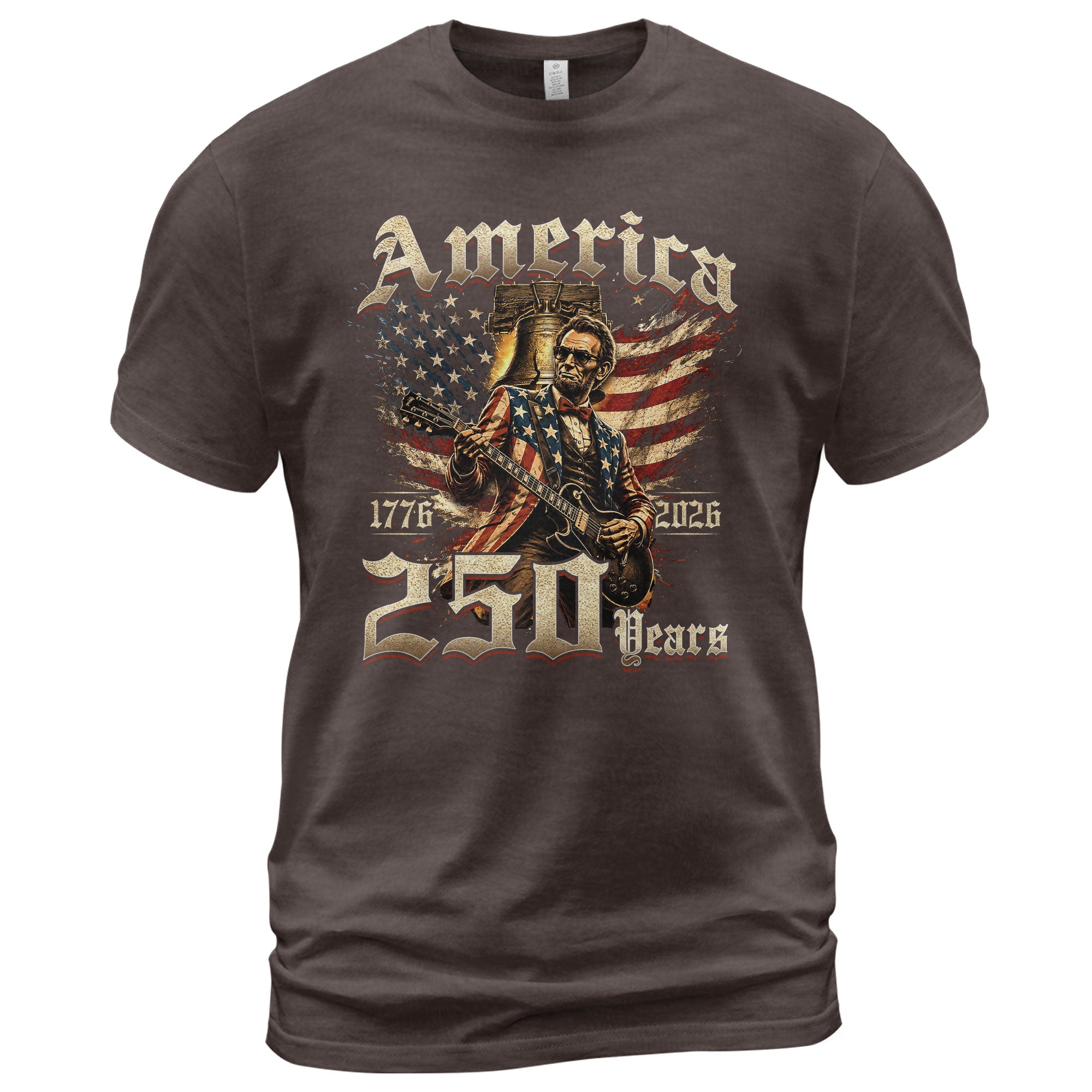 Lincoln Rock Guitar Patriotic T-Shirt - Vintage 1776 2026 Liberty Bell Graphic Tee