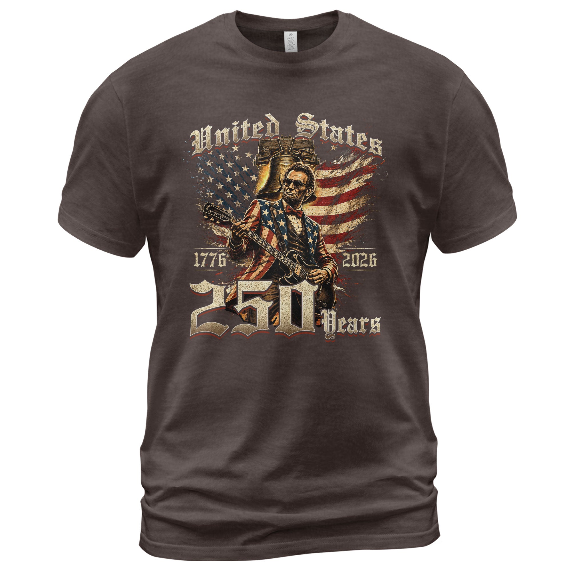 Lincoln Rock Guitar Patriotic T-Shirt - Vintage 1776 2026 Liberty Bell Graphic Tee