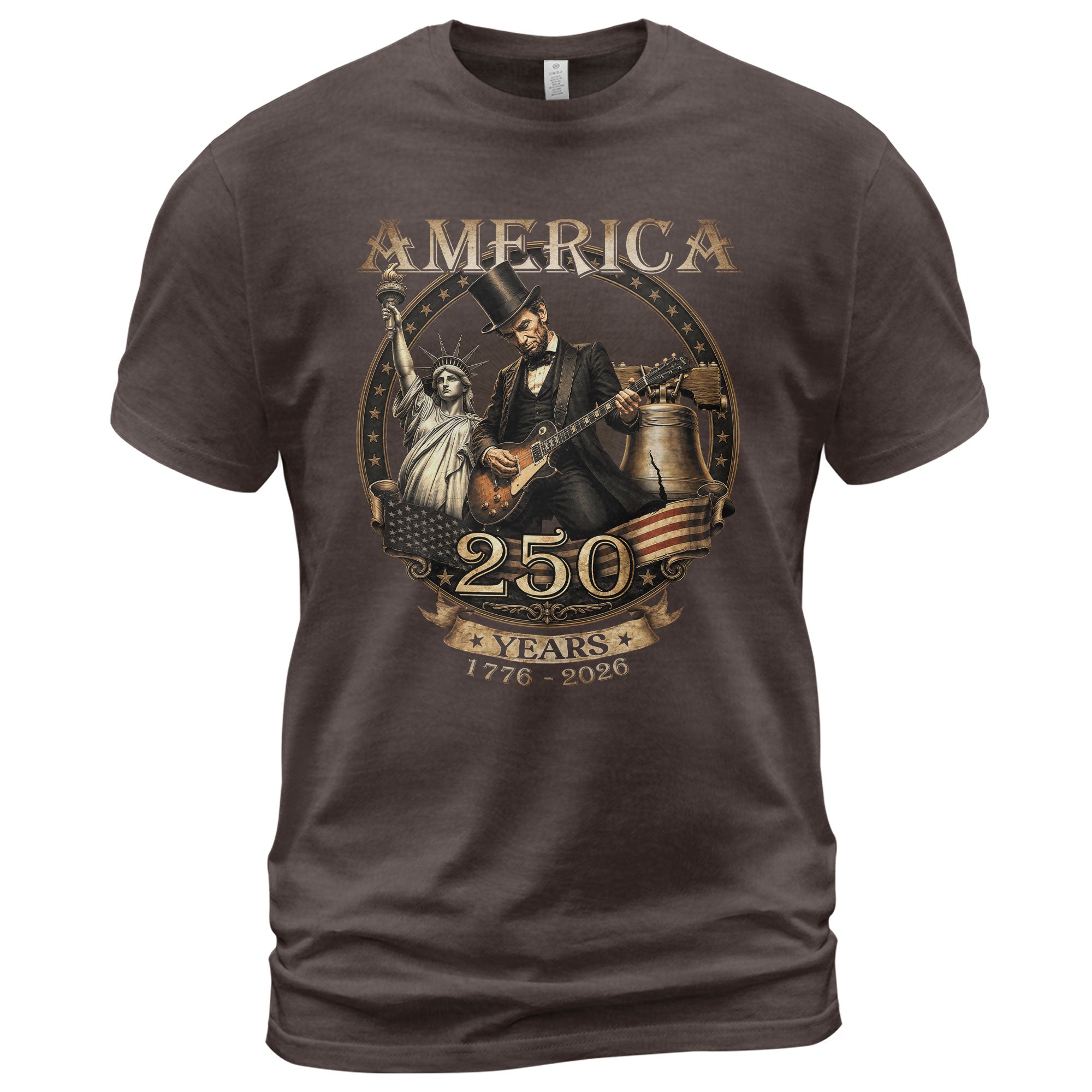Lincoln Rock Guitar Patriotic T-Shirt - Vintage Statue of Liberty 1776 2026 Apparel