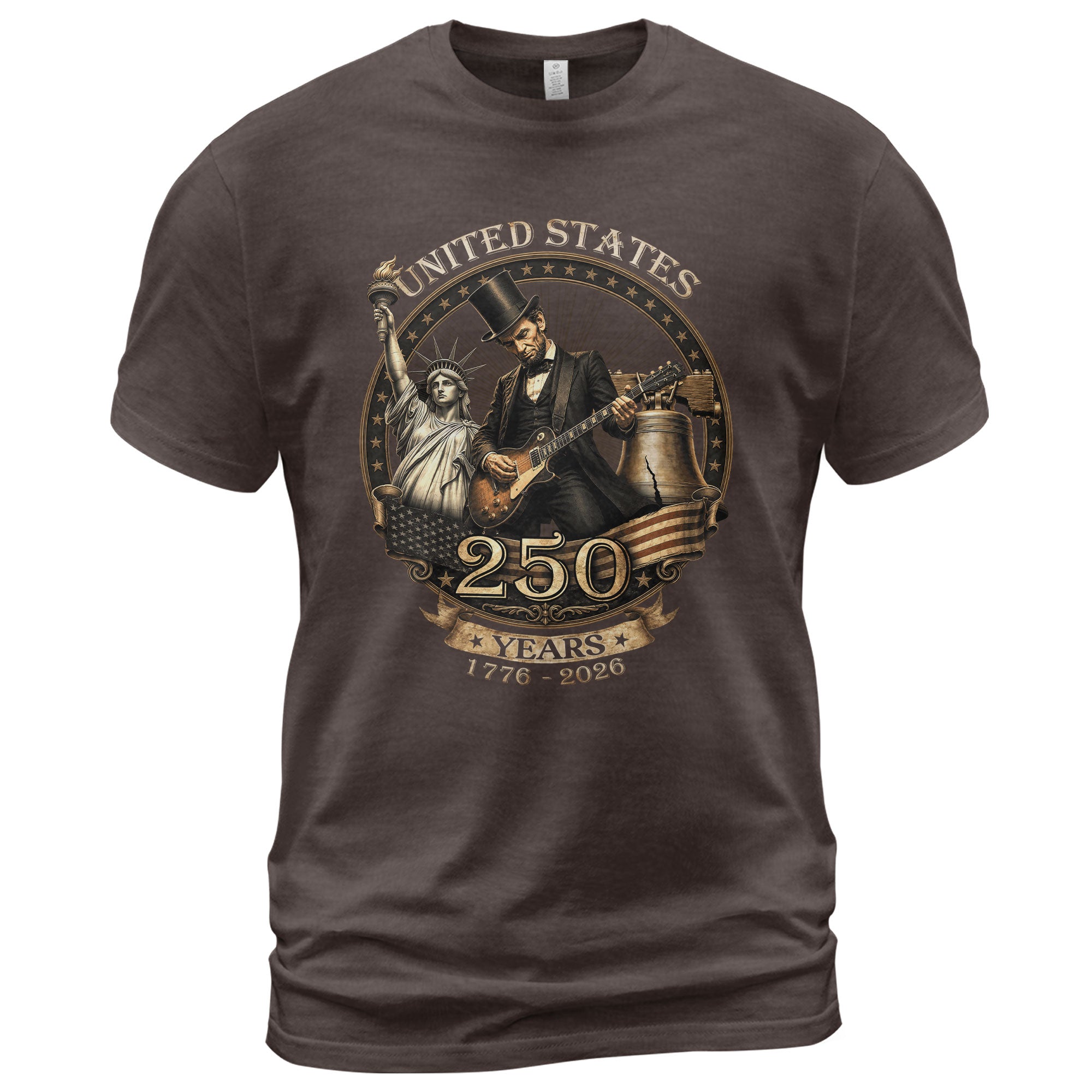 Lincoln Rock Guitar Patriotic T-Shirt - Vintage Statue of Liberty 1776 2026 Apparel