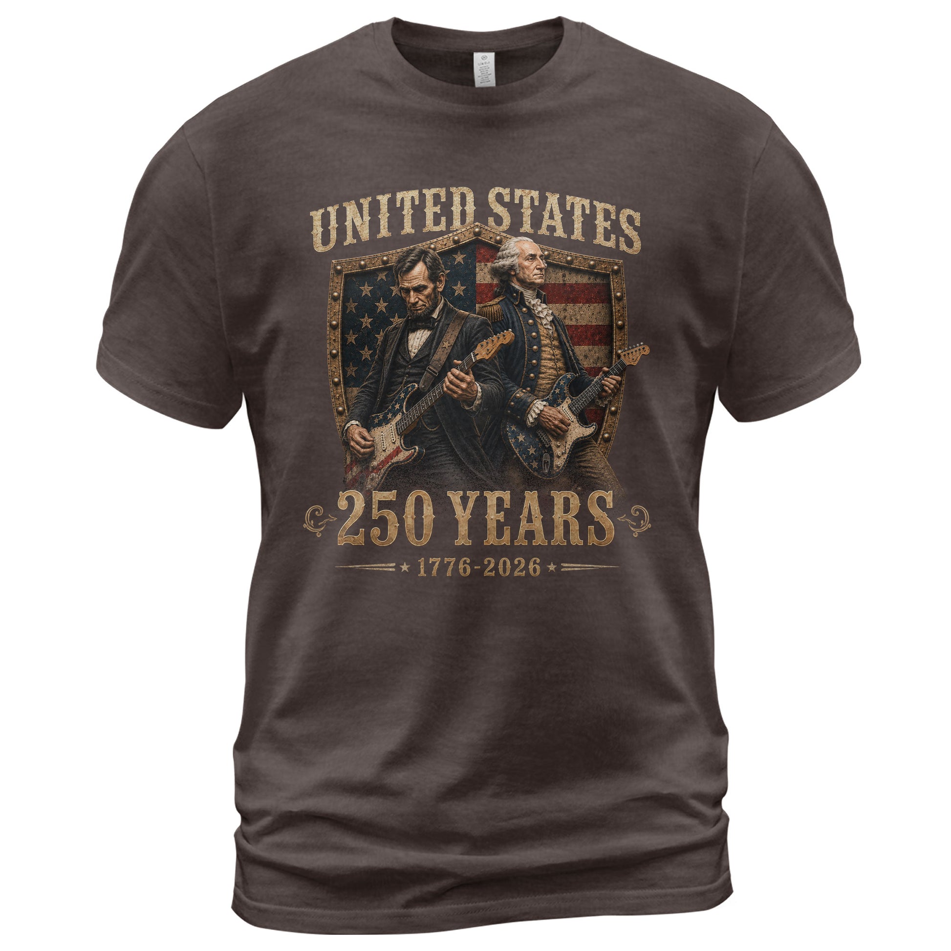 George Washington Abraham Lincoln Guitar T-Shirt 1776-2026 Patriotic 4th Of July Tee - Rust Field Wear