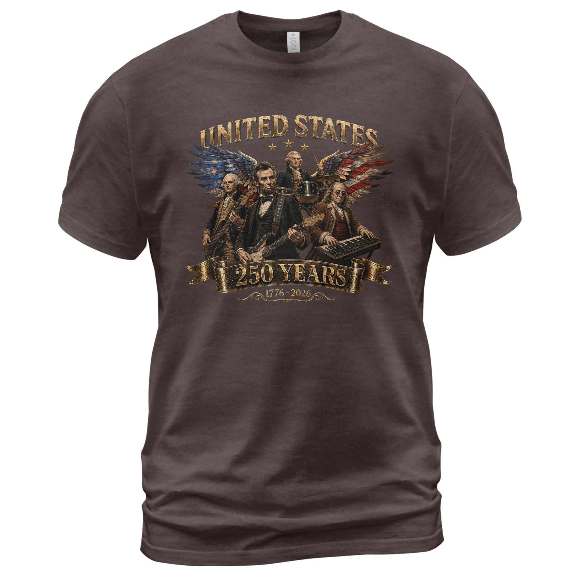 Patriotic Presidents Eagle Wings Rock Band T Shirt 250 Years 1776-2026 Vintage Tee - Rust Field Wear