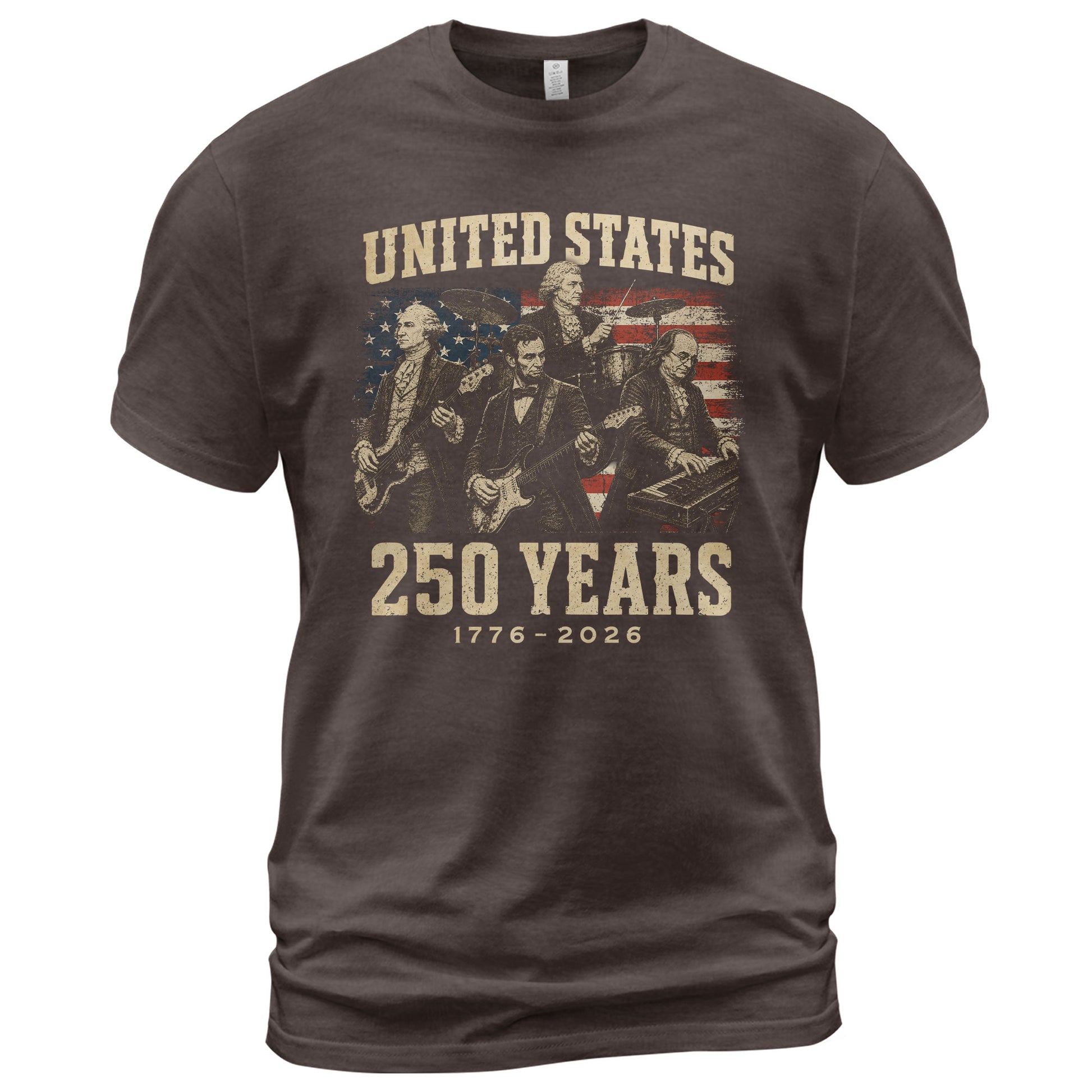 Founding Fathers Presidents Rock Band T-Shirt 250 Years Vintage 1776-2026 Patriotic - Rust Field Wear