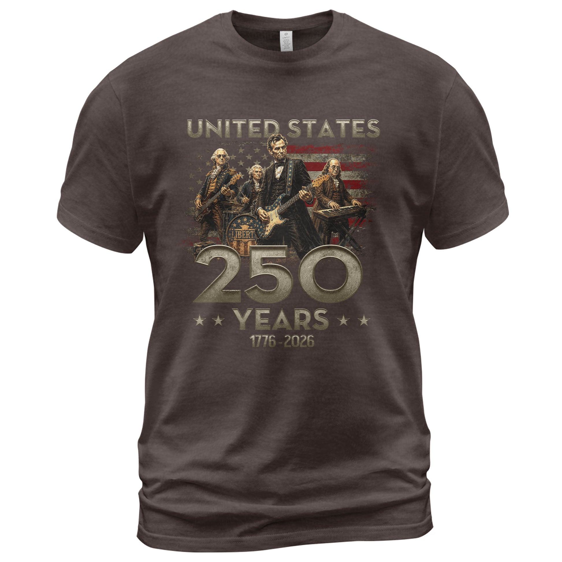 1776-2026 Presidents Band Graphic T Shirt - Lincoln Patriotic Unisex Summer Tee - Rust Field Wear