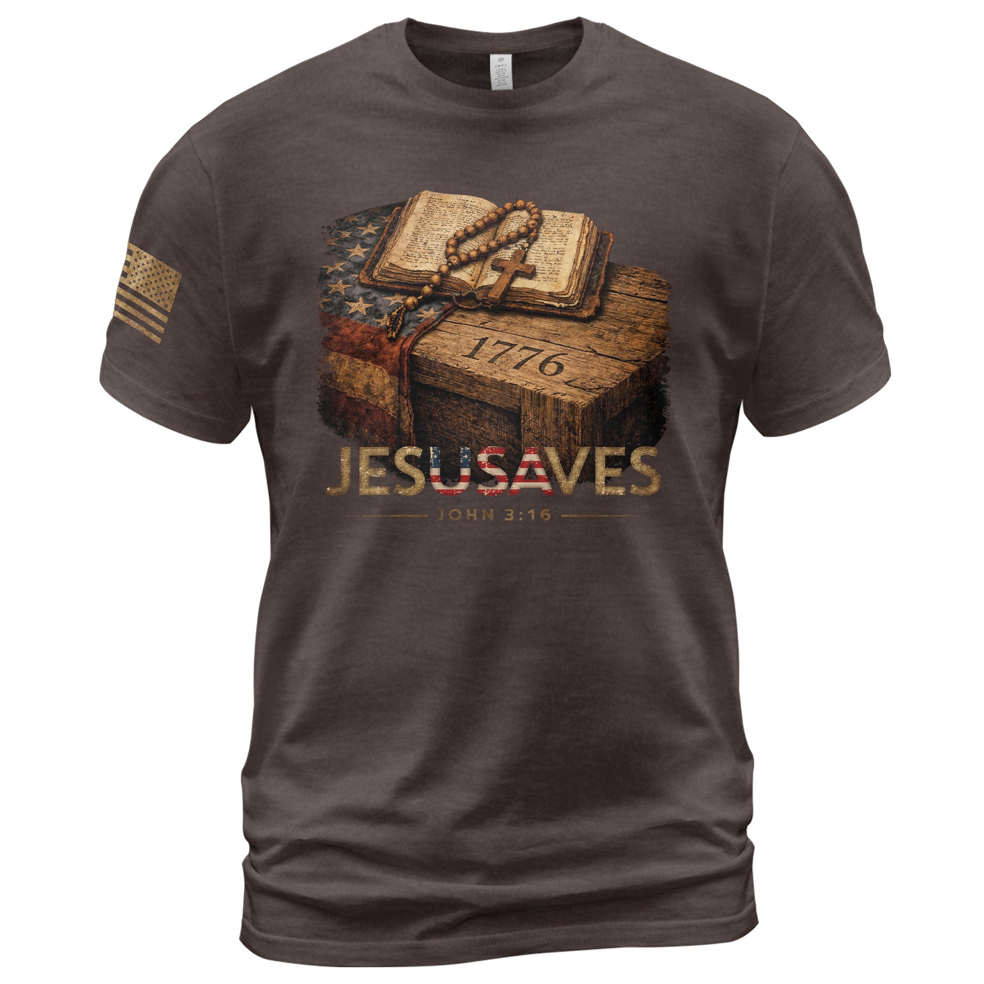 JESUSAVES 1776 Patriotic T-Shirt - Vintage American Flag Graphic Tee - Casual Apparel