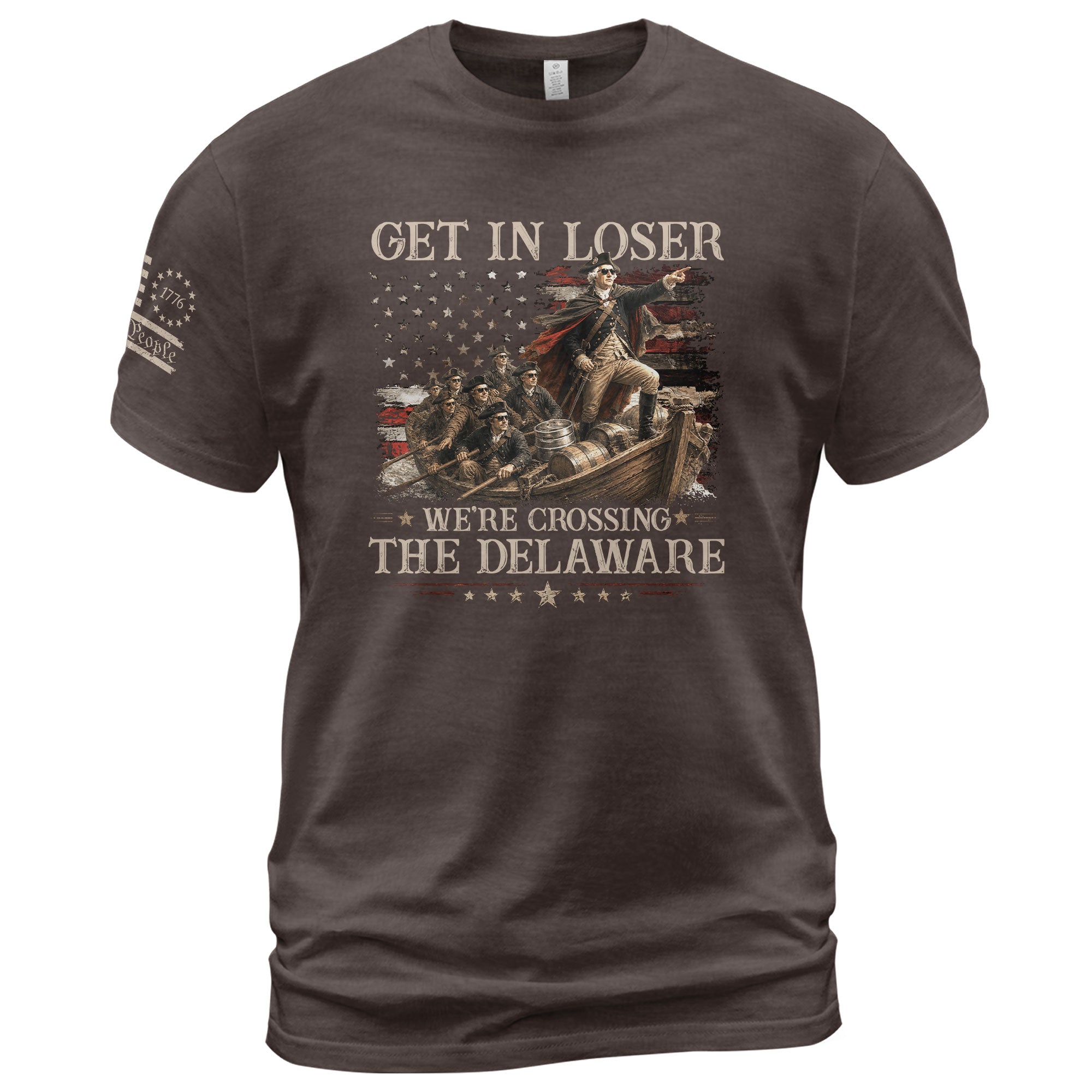 The Delaware Crossing Humorous Tee - Patriotic George Washington Cotton Graphic Apparel