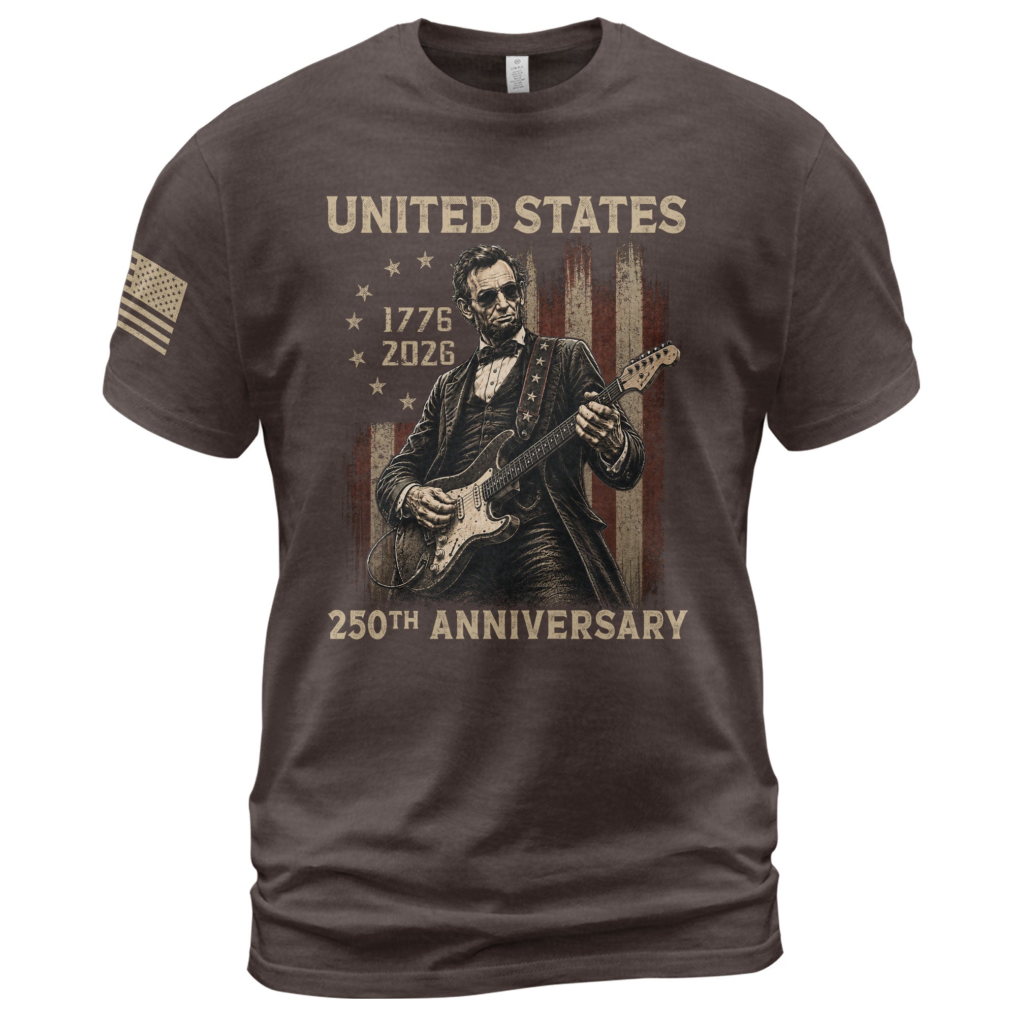 Lincoln Rock Guitar Shirt 1776 2026 Vintage American Flag Patriotic Graphic Tee Men