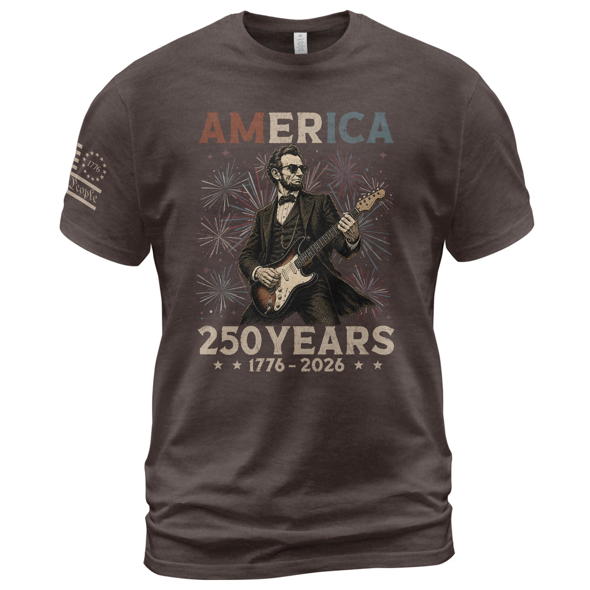 Lincoln Rock Guitar Shirt 1776 2026 Patriotic Fireworks We The People Graphic Tee
