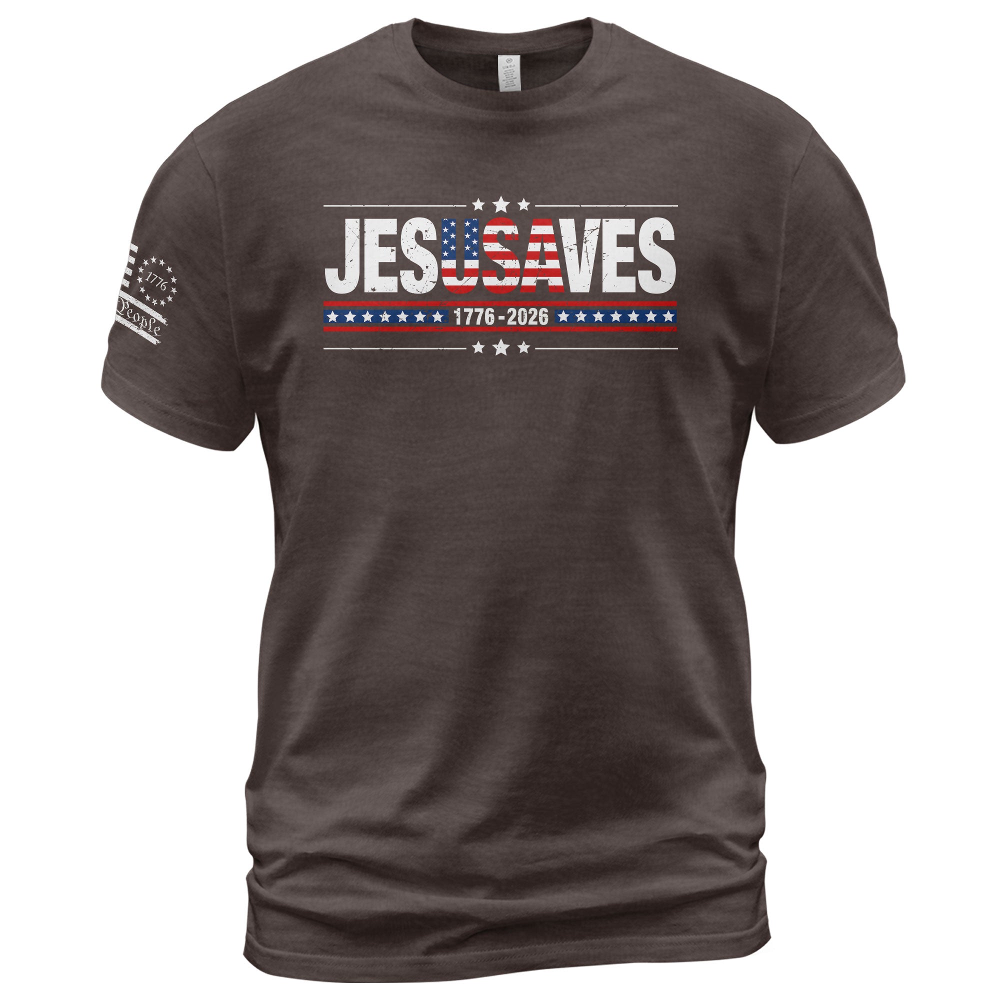 JESUSAVES T-Shirt USA Flag Patriotic 1776 2026 We The People Men Cotton Tee Shirt